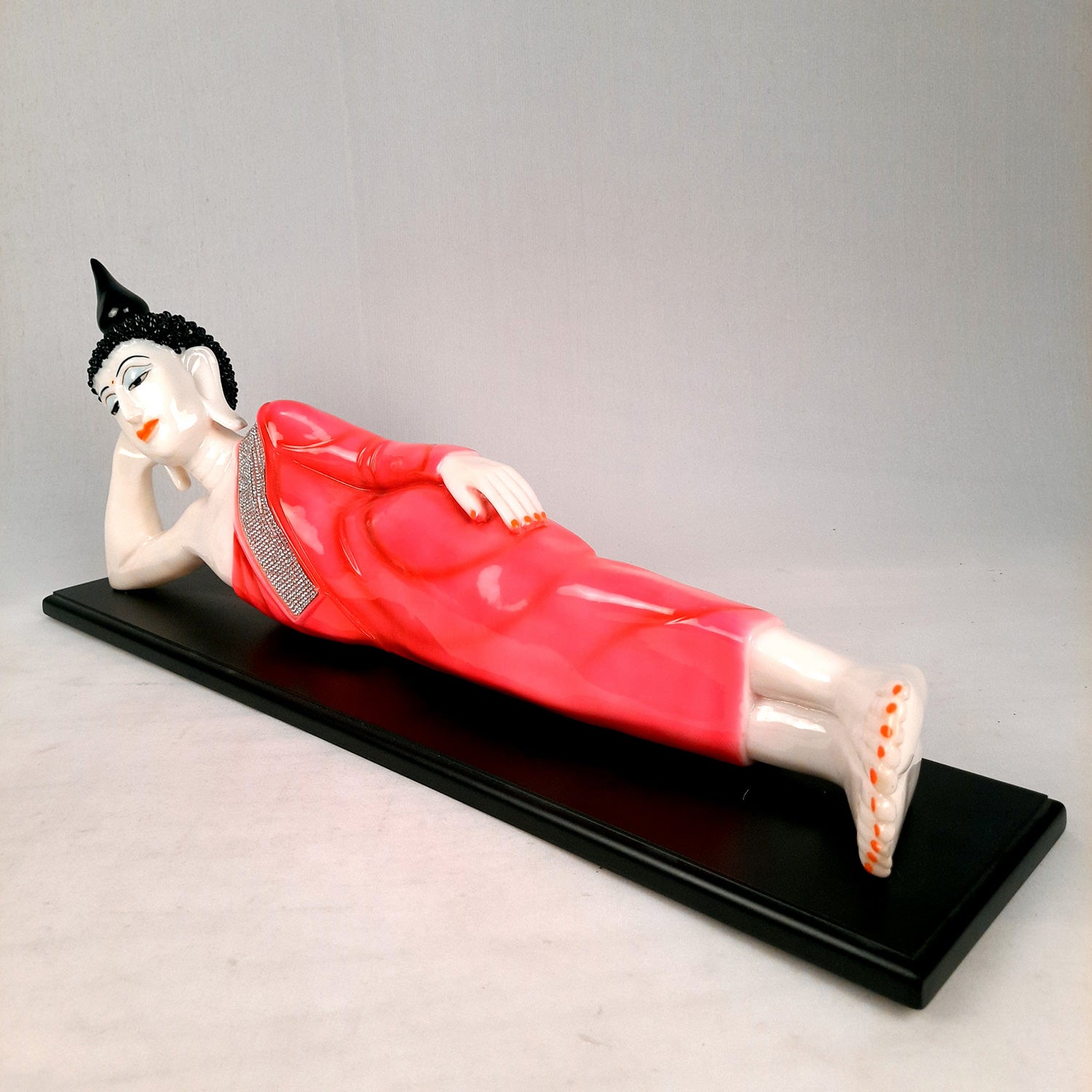 Buddha Statue | Lord Gautam Buddha Idol Showpiece -in Relaxing Pose - for Living Room, Home, Table, Office Decor & Gift - 13 inch (Pink)- Apkamart