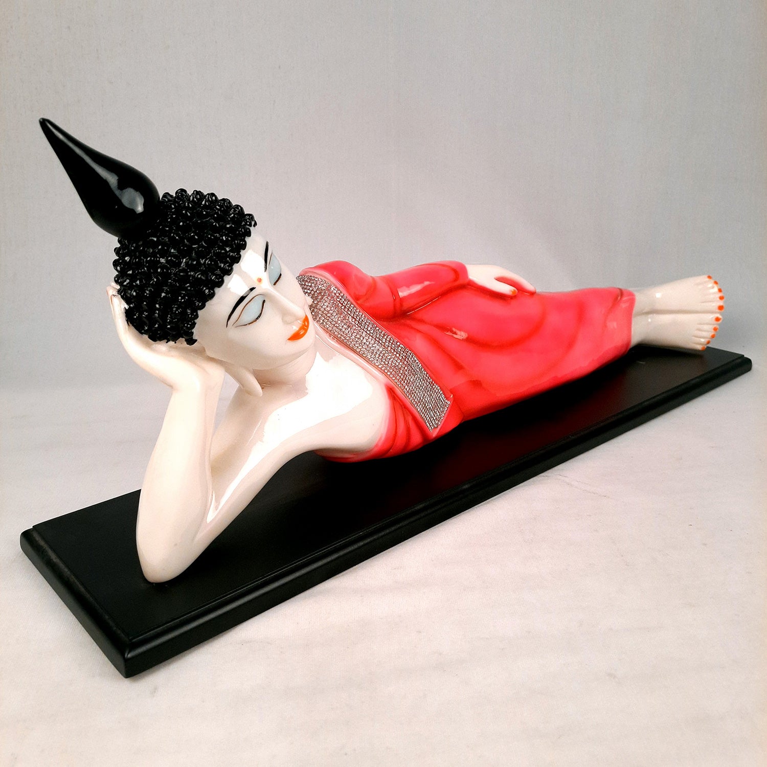 Buddha Statue | Lord Gautam Buddha Idol Showpiece -in Relaxing Pose - for Living Room, Home, Table, Office Decor & Gift - 13 inch (Pink)- Apkamart