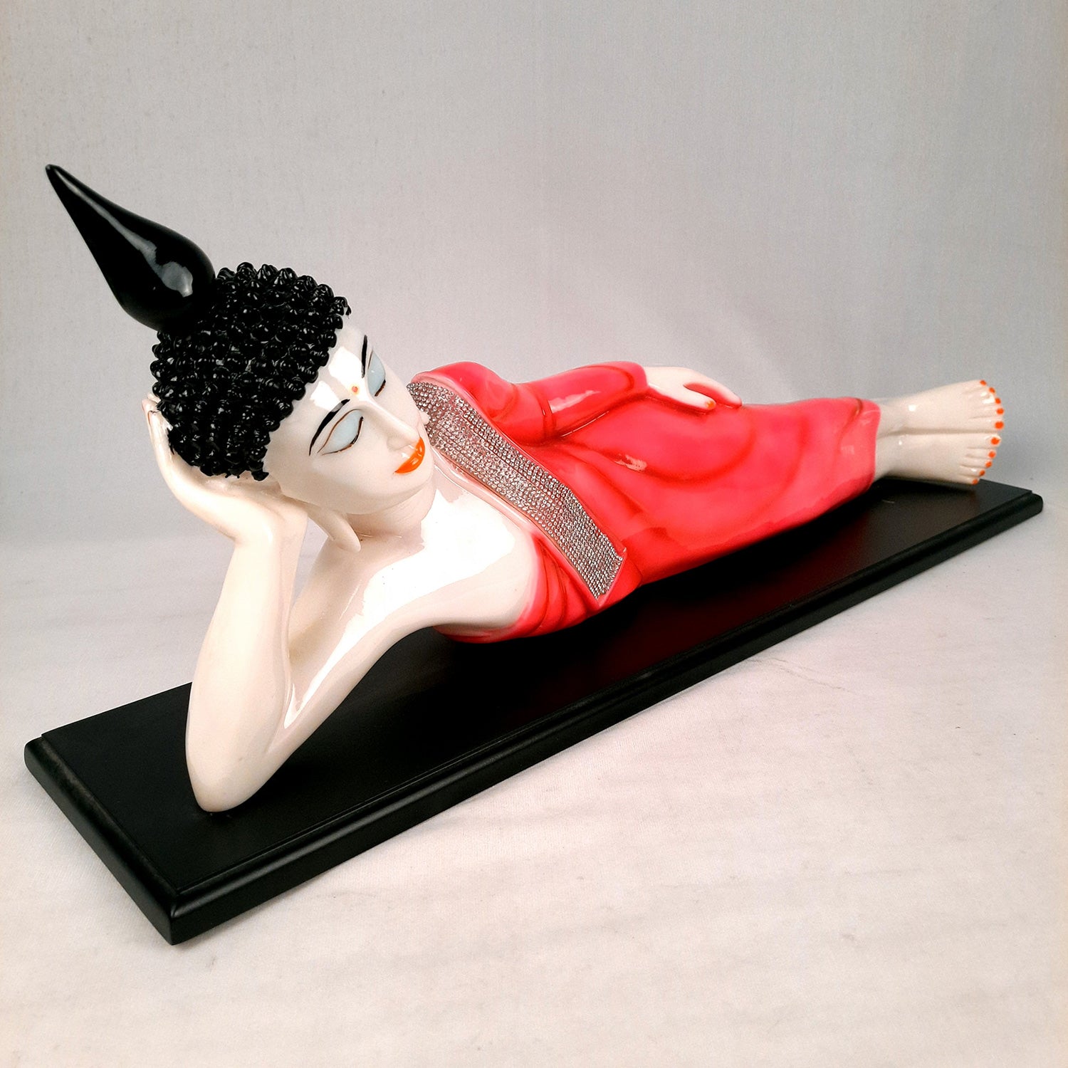 Buddha Statue | Lord Gautam Buddha Idol Showpiece -in Relaxing Pose - for Living Room, Home, Table, Office Decor & Gift - 13 inch (Pink)- Apkamart