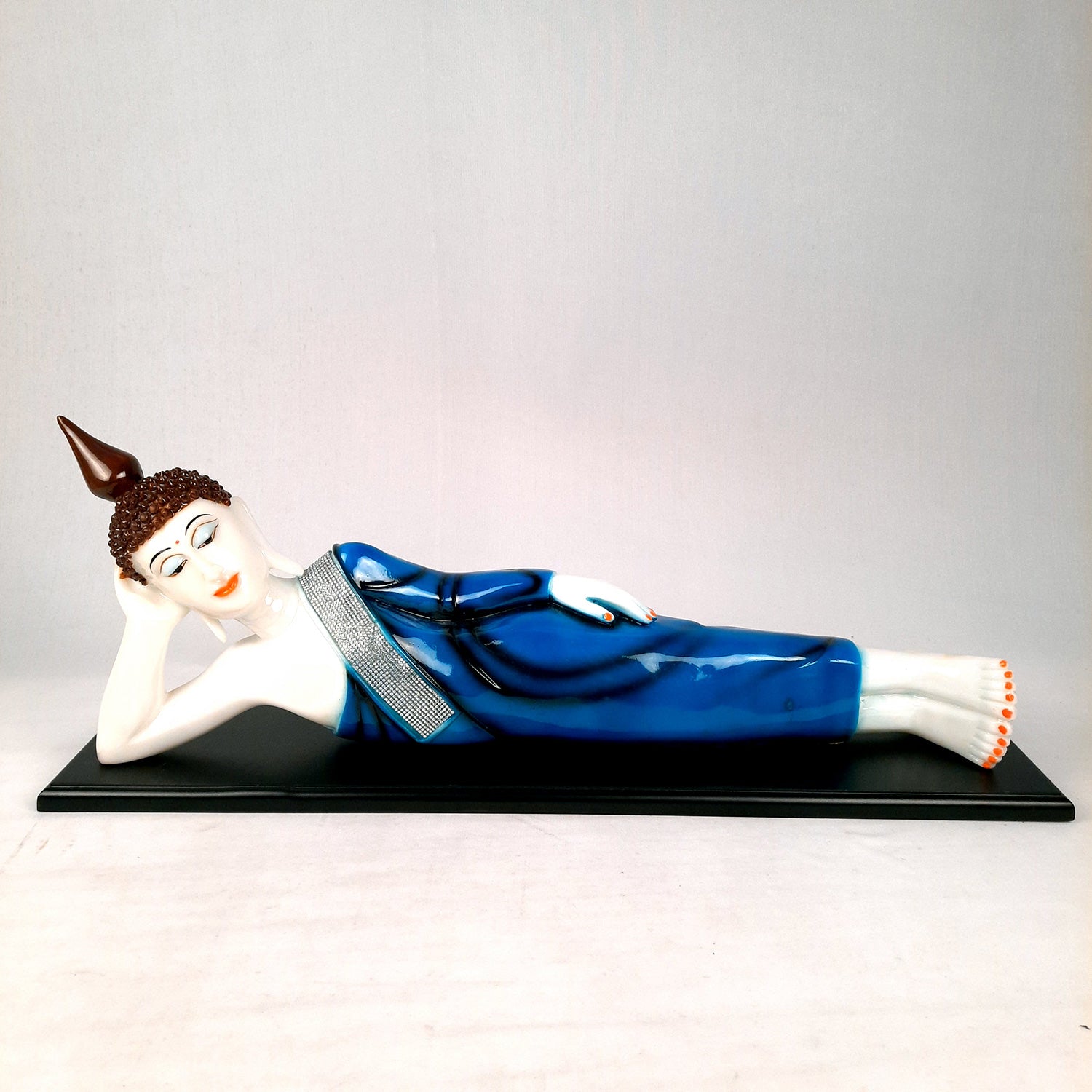 Buddha Statue | Lord Gautam Buddha Idol Showpiece -in Relaxing Pose - for Living Room, Home, Table, Office Decor & Gift - 9 inch (Blue)-Apkamart