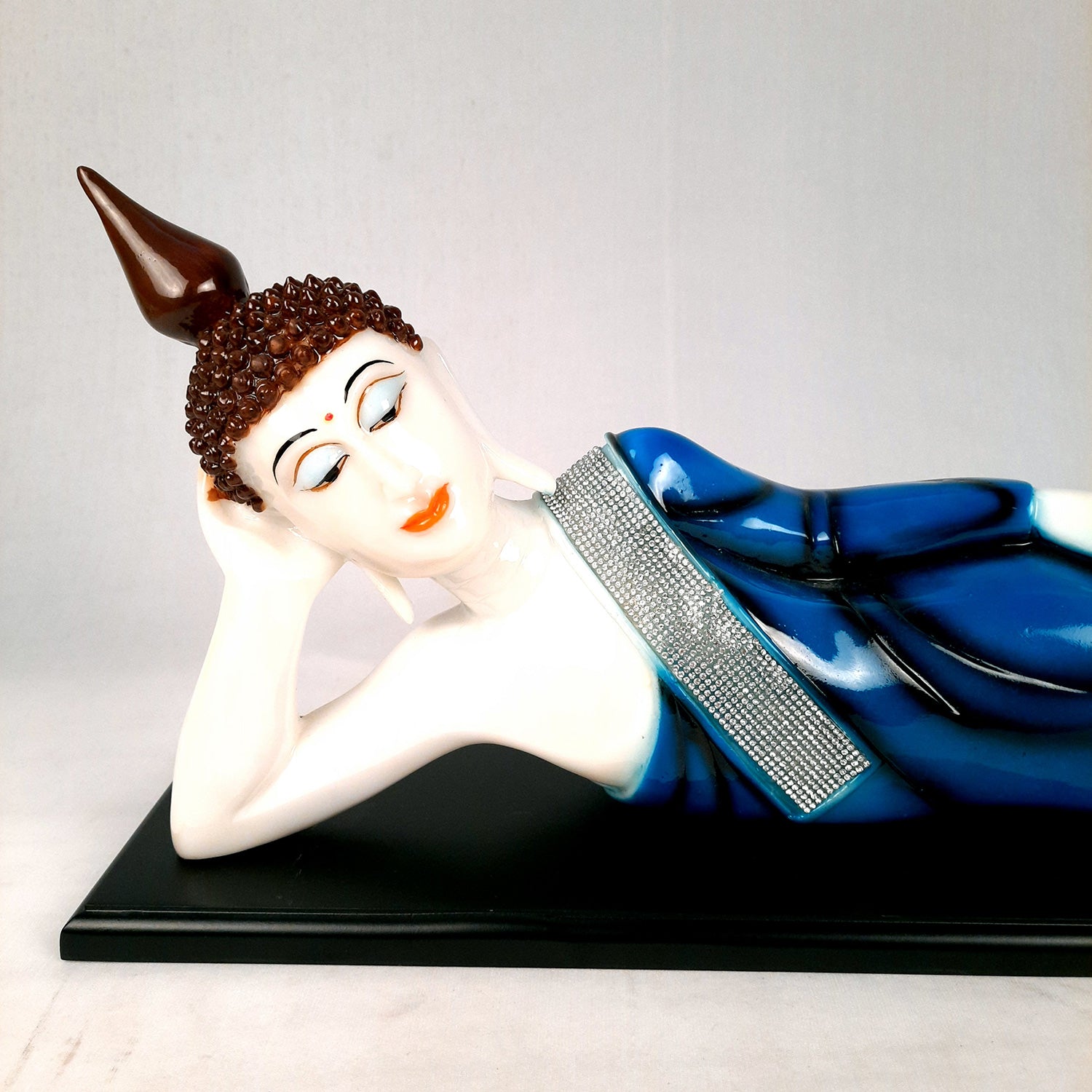 Buddha Statue | Lord Gautam Buddha Idol Showpiece -in Relaxing Pose - for Living Room, Home, Table, Office Decor & Gift - 9 inch (Blue)-Apkamart