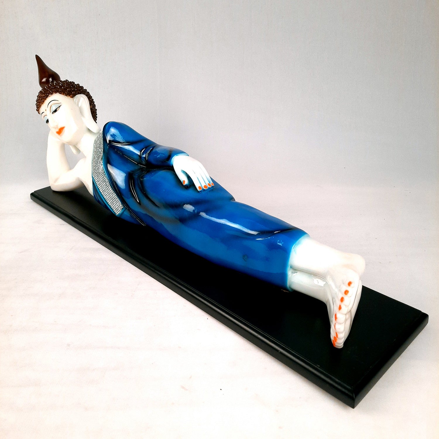 Buddha Statue | Lord Gautam Buddha Idol Showpiece -in Relaxing Pose - for Living Room, Home, Table, Office Decor & Gift - 9 inch (Blue)-Apkamart