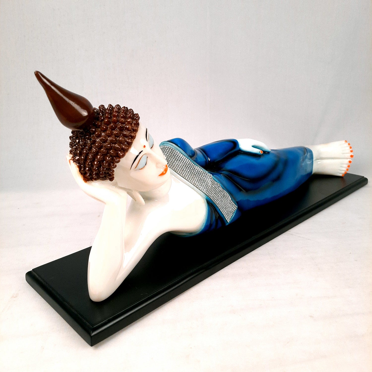 Buddha Statue | Lord Gautam Buddha Idol Showpiece -in Relaxing Pose - for Living Room, Home, Table, Office Decor & Gift - 9 inch (Blue)-Apkamart