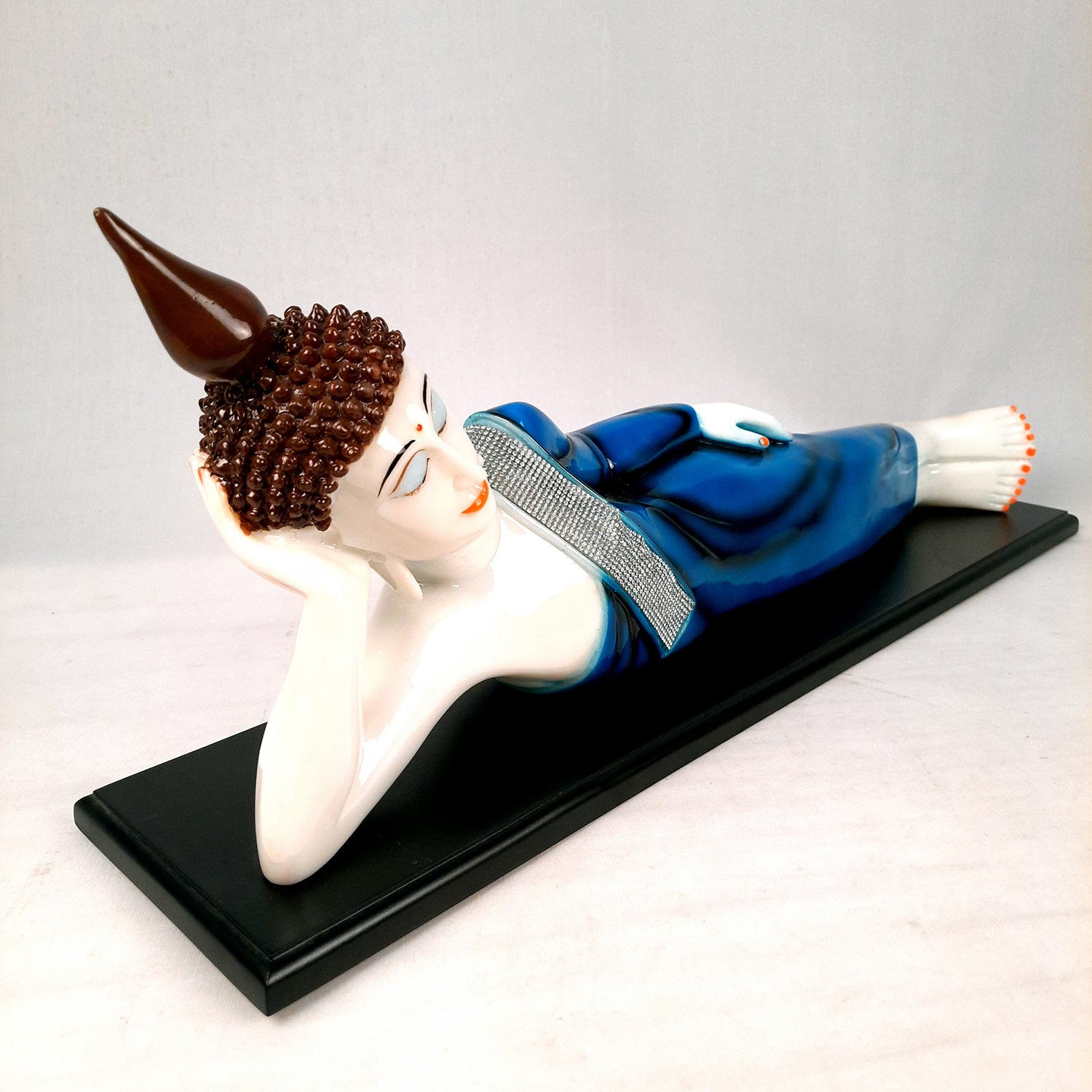 Buddha Statue | Lord Gautam Buddha Idol Showpiece -in Relaxing Pose - for Living Room, Home, Table, Office Decor & Gift - 9 inch (Blue)-Apkamart