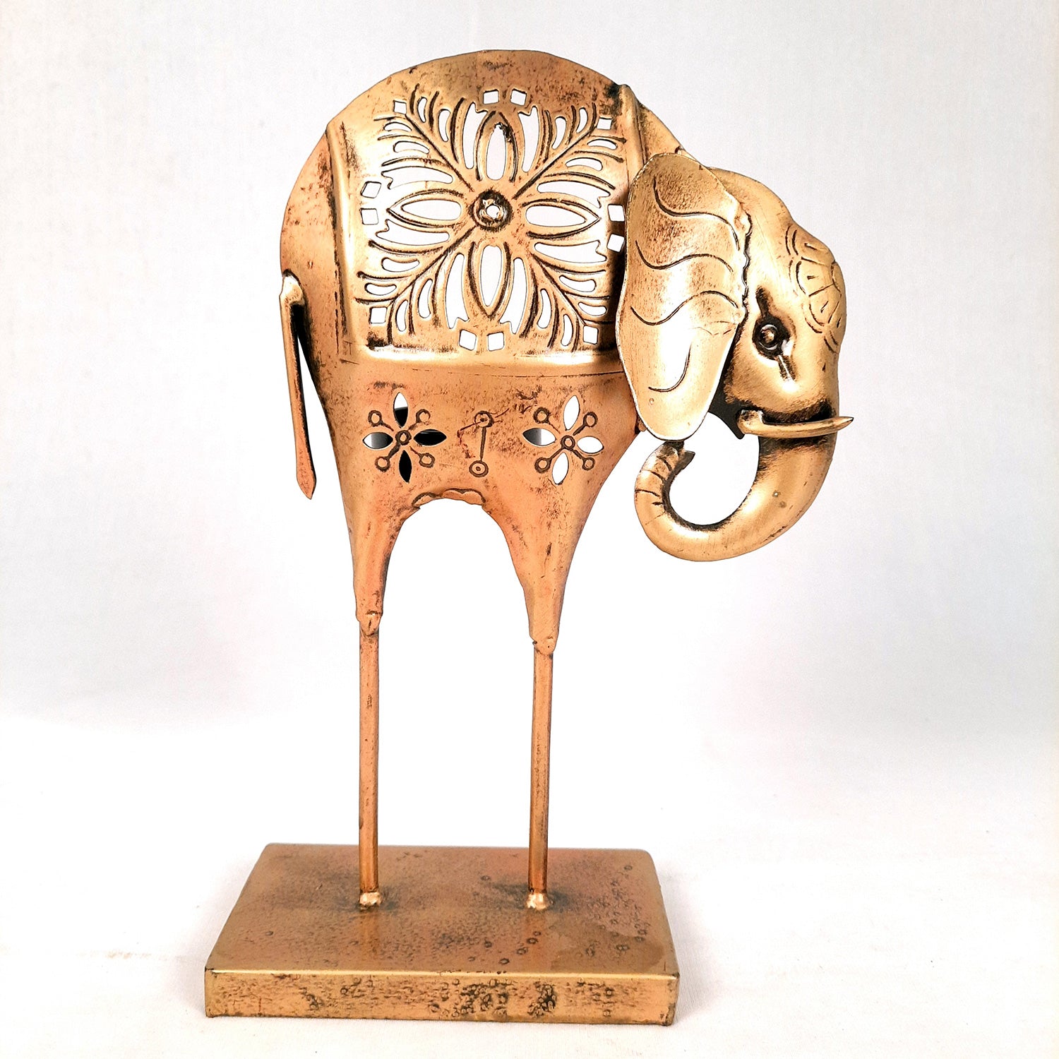 Tealight Candle Stand - Elephant Design | T Light Holder - For Home Decor, Living room, Table & Shelf Decor, Office, Decorative Item for Diwali & Gifts - 9 Inch -Apkamart