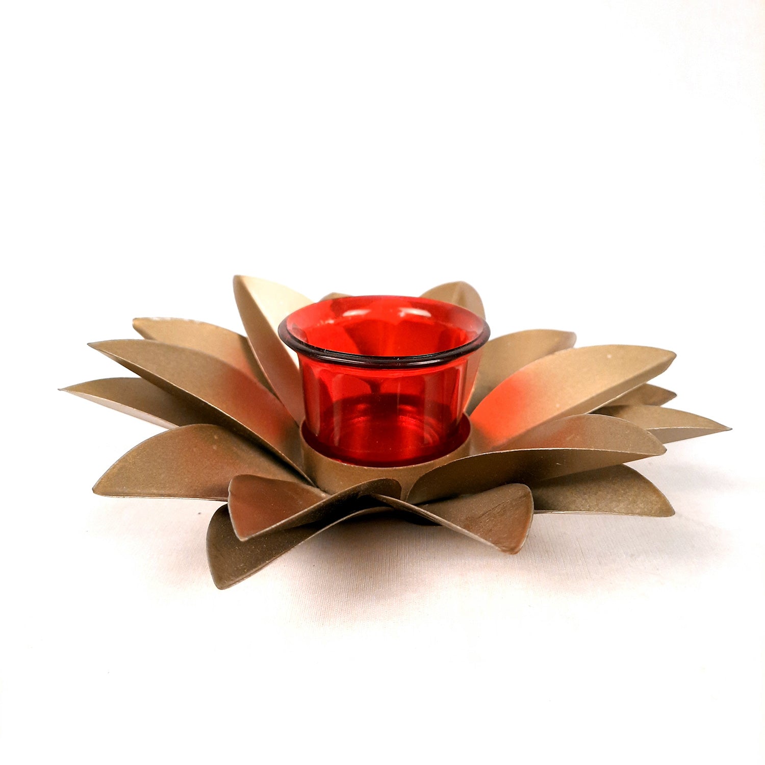 Tea Light Candle Holder - Lotus Design | Candle T Light Stand with Glass Cup - for Home, Table, Shelf, Dining Table Decor - 7 Inch - Apkamart