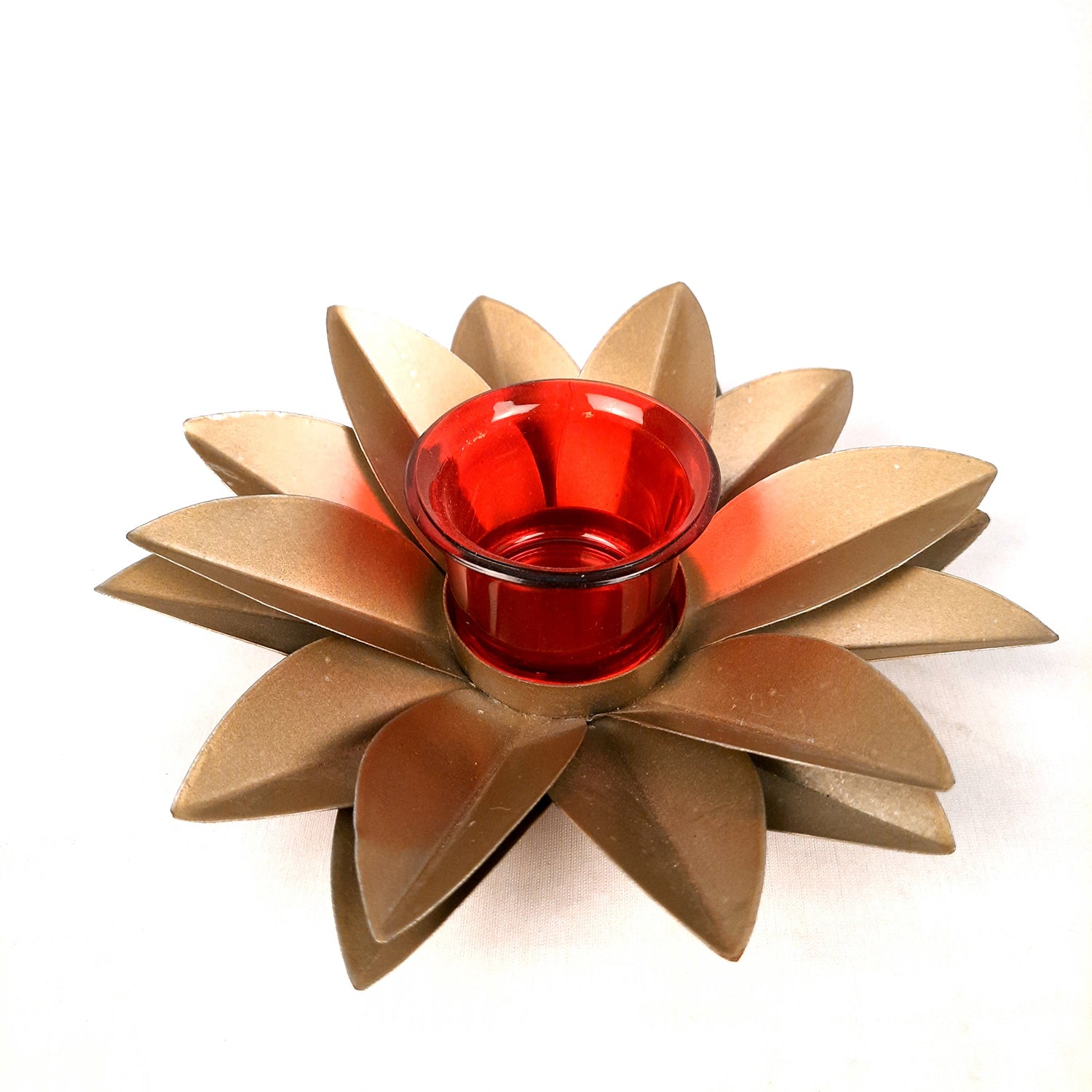 Tea Light Candle Holder - Lotus Design | Candle T Light Stand with Glass Cup - for Home, Table, Shelf, Dining Table Decor - 7 Inch - Apkamart