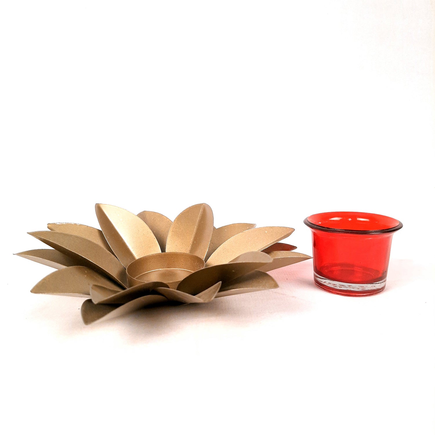 Tea Light Candle Holder - Lotus Design | Candle T Light Stand with Glass Cup - for Home, Table, Shelf, Dining Table Decor - 7 Inch - Apkamart