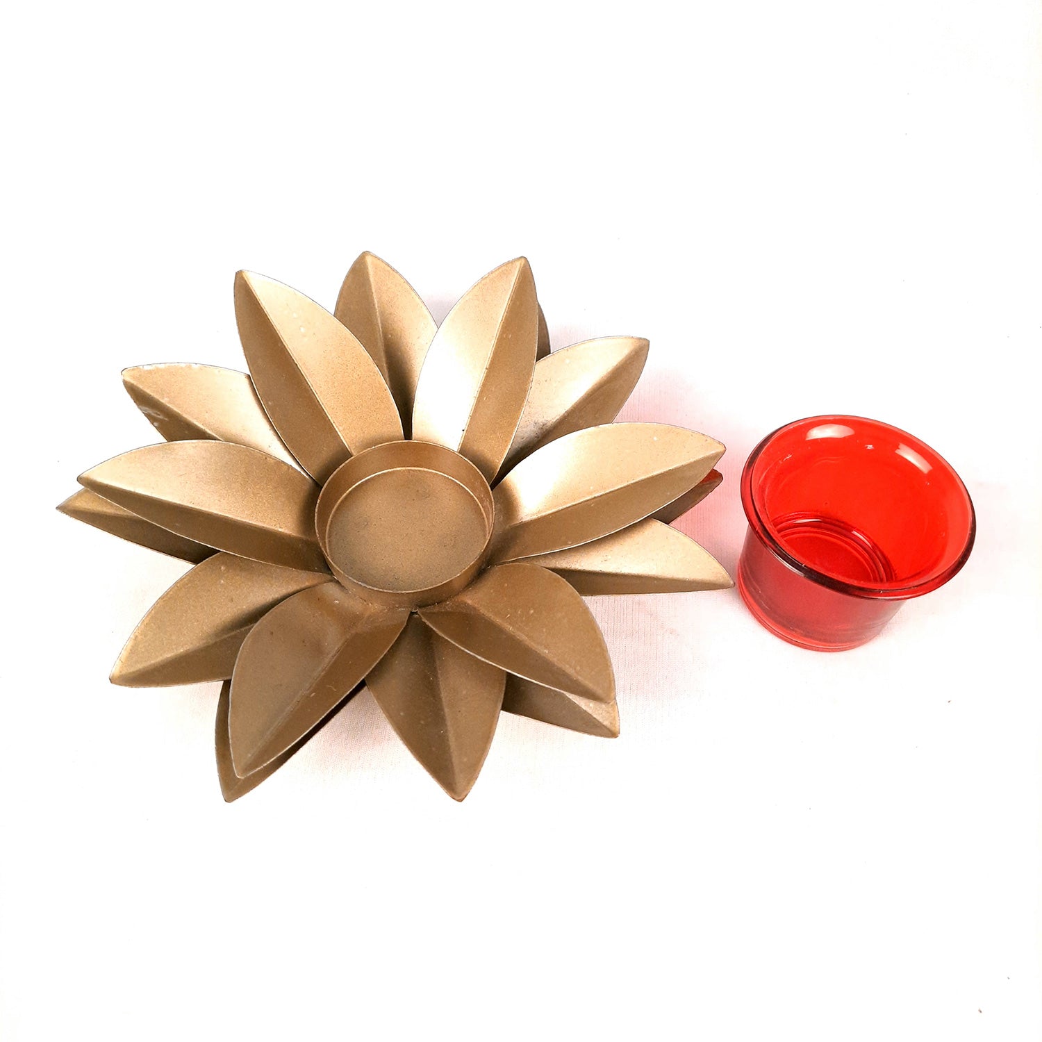 Tea Light Candle Holder - Lotus Design | Candle T Light Stand with Glass Cup - for Home, Table, Shelf, Dining Table Decor - 7 Inch - Apkamart