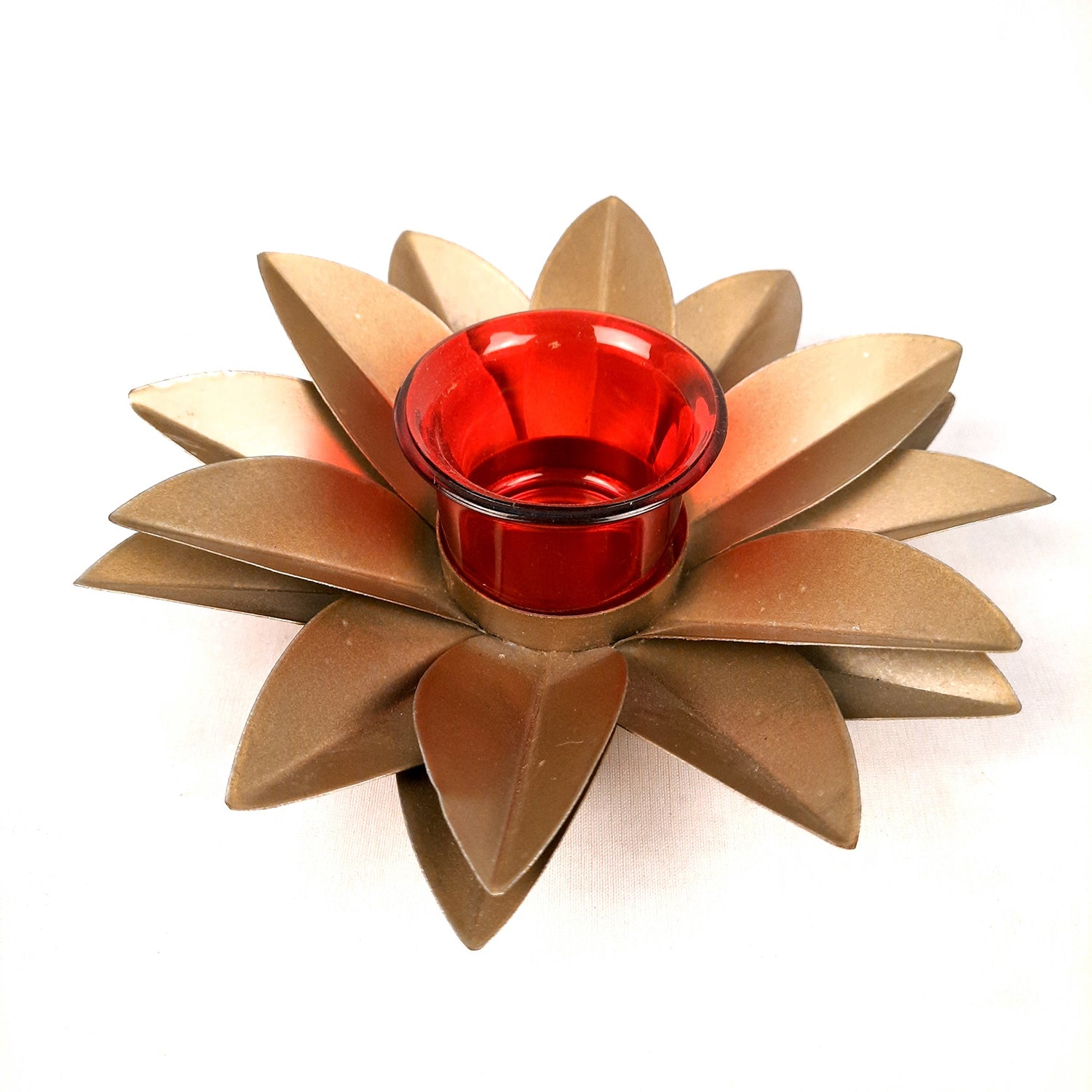 Tea Light Candle Holder - Lotus Design | Candle T Light Stand with Glass Cup - for Home, Table, Shelf, Dining Table Decor - 7 Inch - Apkamart