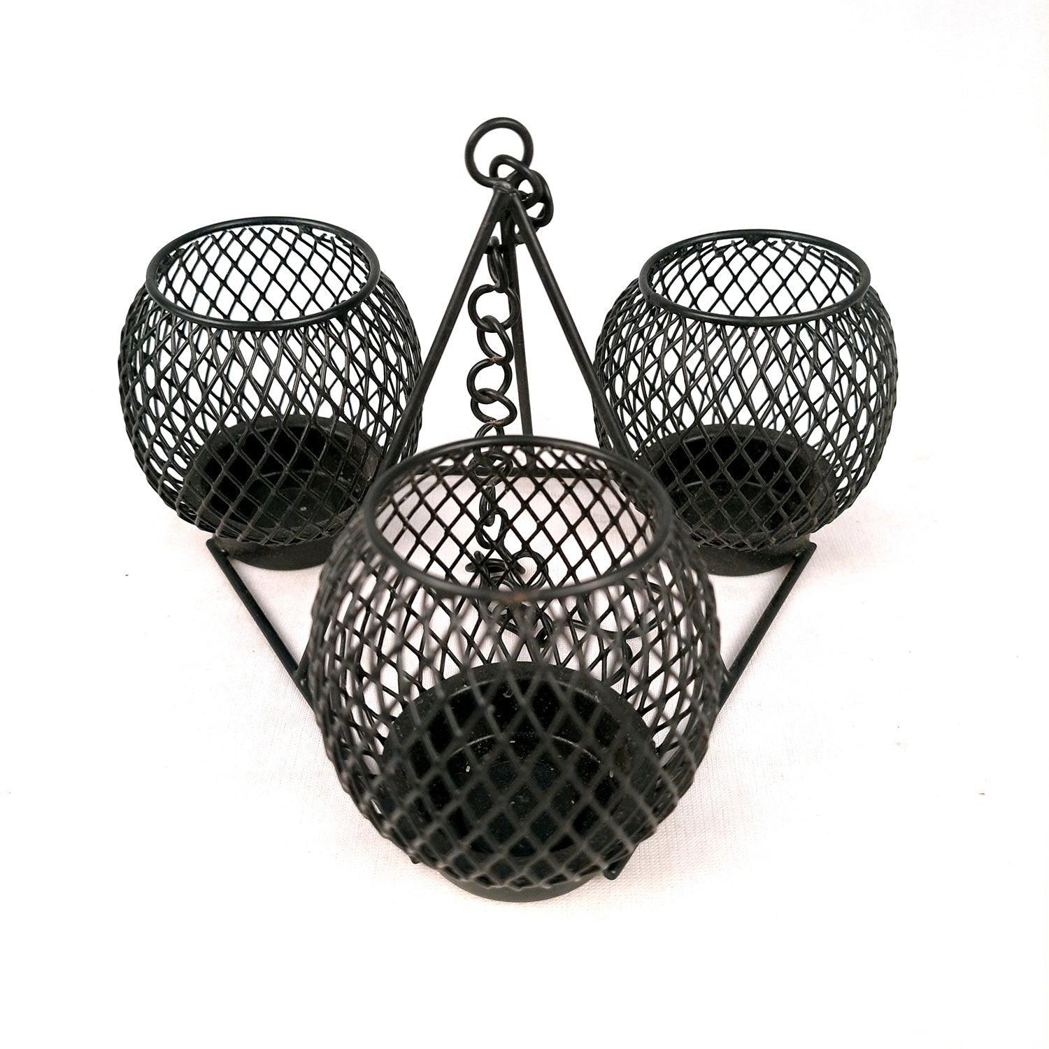 Tealight Candle Holder | Hanging T - Light Candle Stand With 3 Slots - For Home, Wall, Living Room, & Office Decor - 12 Inch - Apkamart