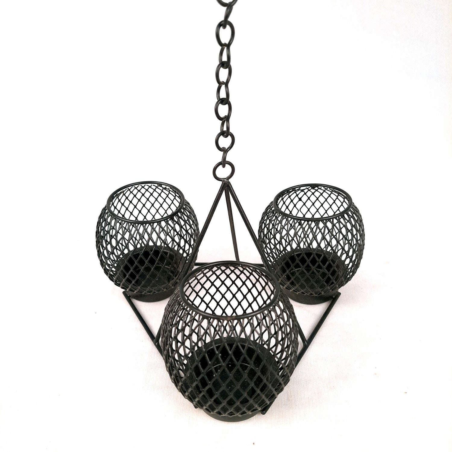 Tealight Candle Holder | Hanging T - Light Candle Stand With 3 Slots - For Home, Wall, Living Room, & Office Decor - 12 Inch - Apkamart