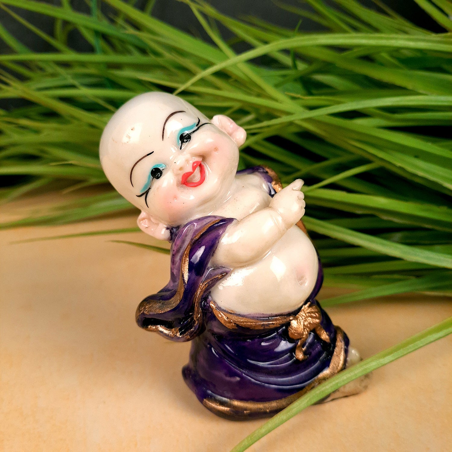 Baby Monk Showpiece Small Set | Child Monk Feng Shui Table Decor | Miniature Decor - For Good Luck, Home, Office Decor, Gift & Car Dashboard (Set of 3) - Apkamart