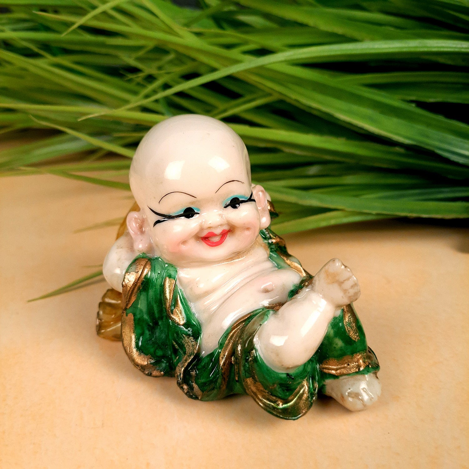 Baby Monk Showpiece Small Set | Child Monk Feng Shui Table Decor | Miniature Decor - For Good Luck, Home, Office Decor, Gift & Car Dashboard (Set of 3) - Apkamart