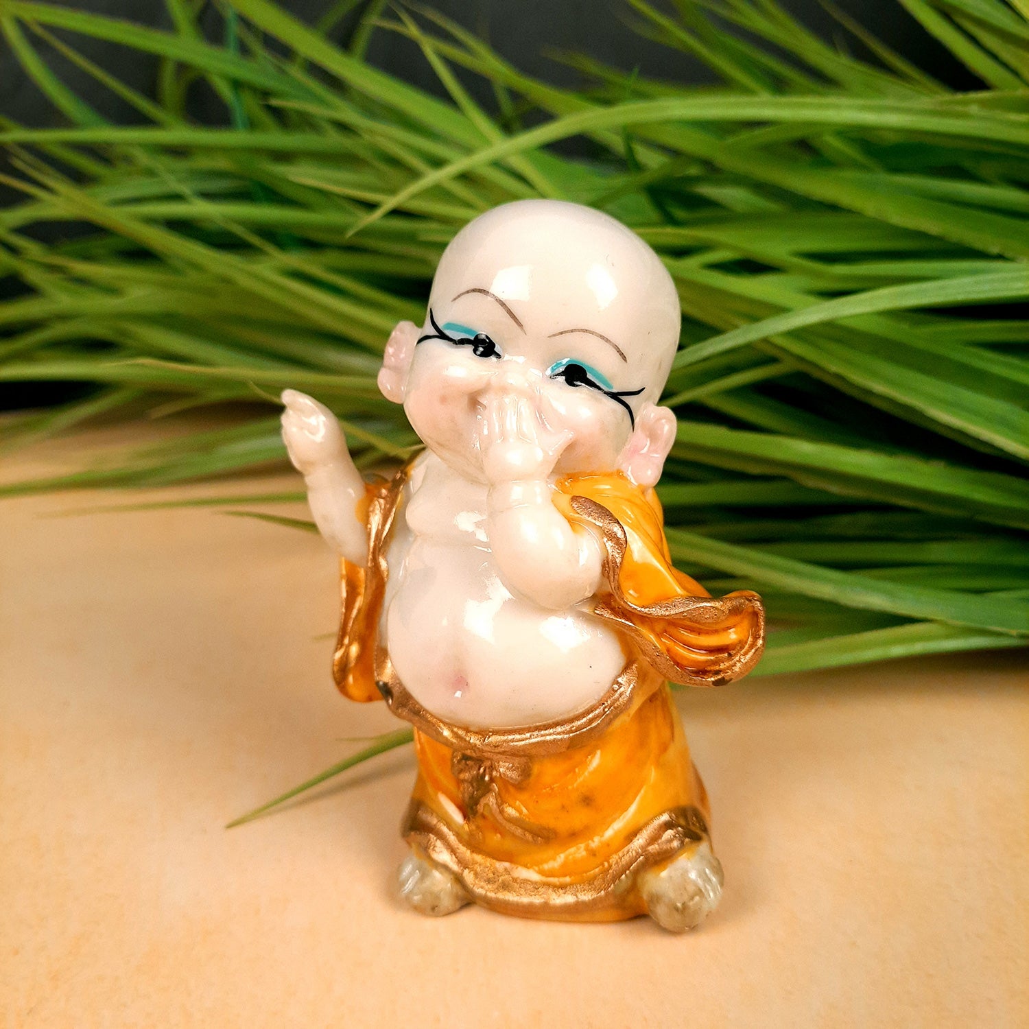 Baby Monk Showpiece Small Set | Child Monk Feng Shui Table Decor | Miniature Decor - For Good Luck, Home, Office Decor, Gift & Car Dashboard (Set of 3) - Apkamart