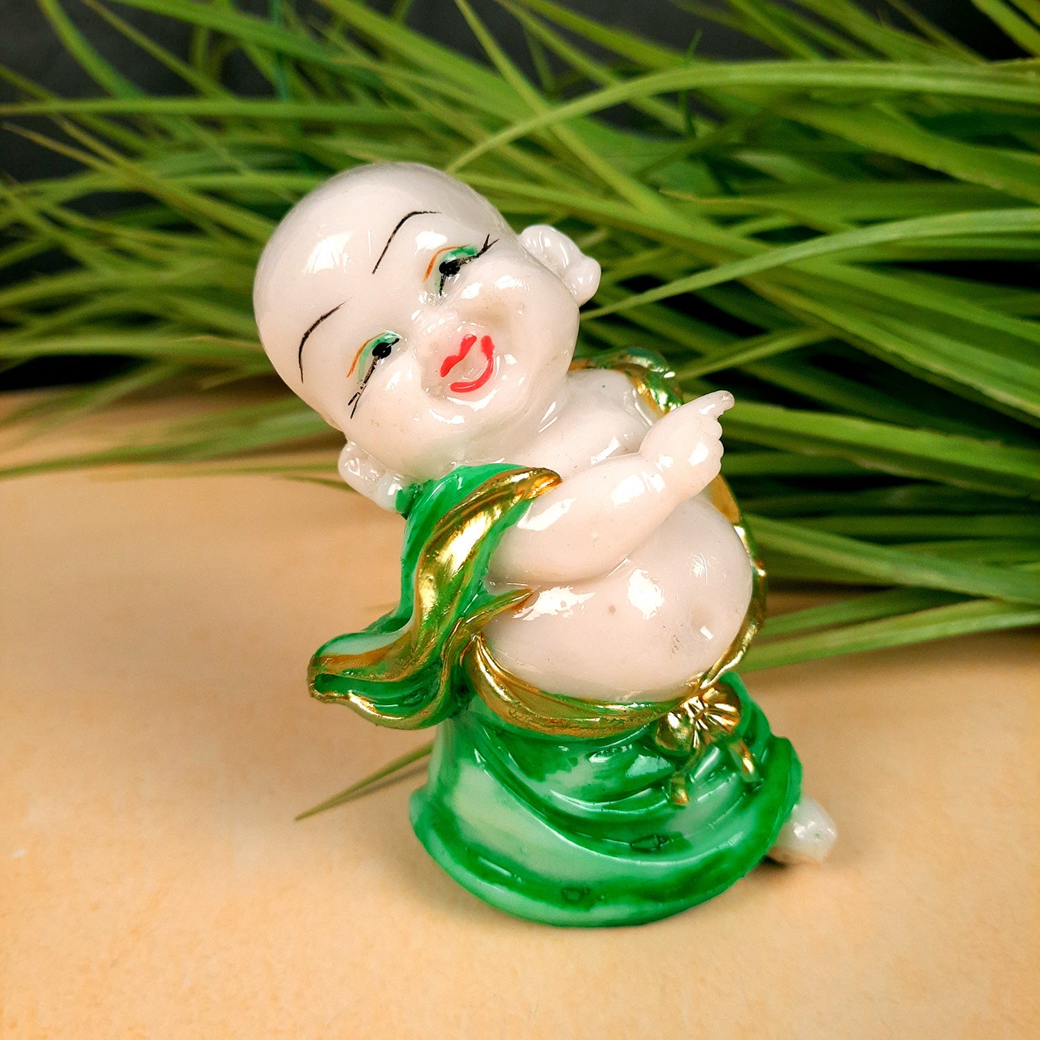 Baby Monk Showpiece| Feng Shui Table Decor - for Car Dashboard, Good Luck, Home, Table, Office Decor & Gift- 4 inch-Apkamart