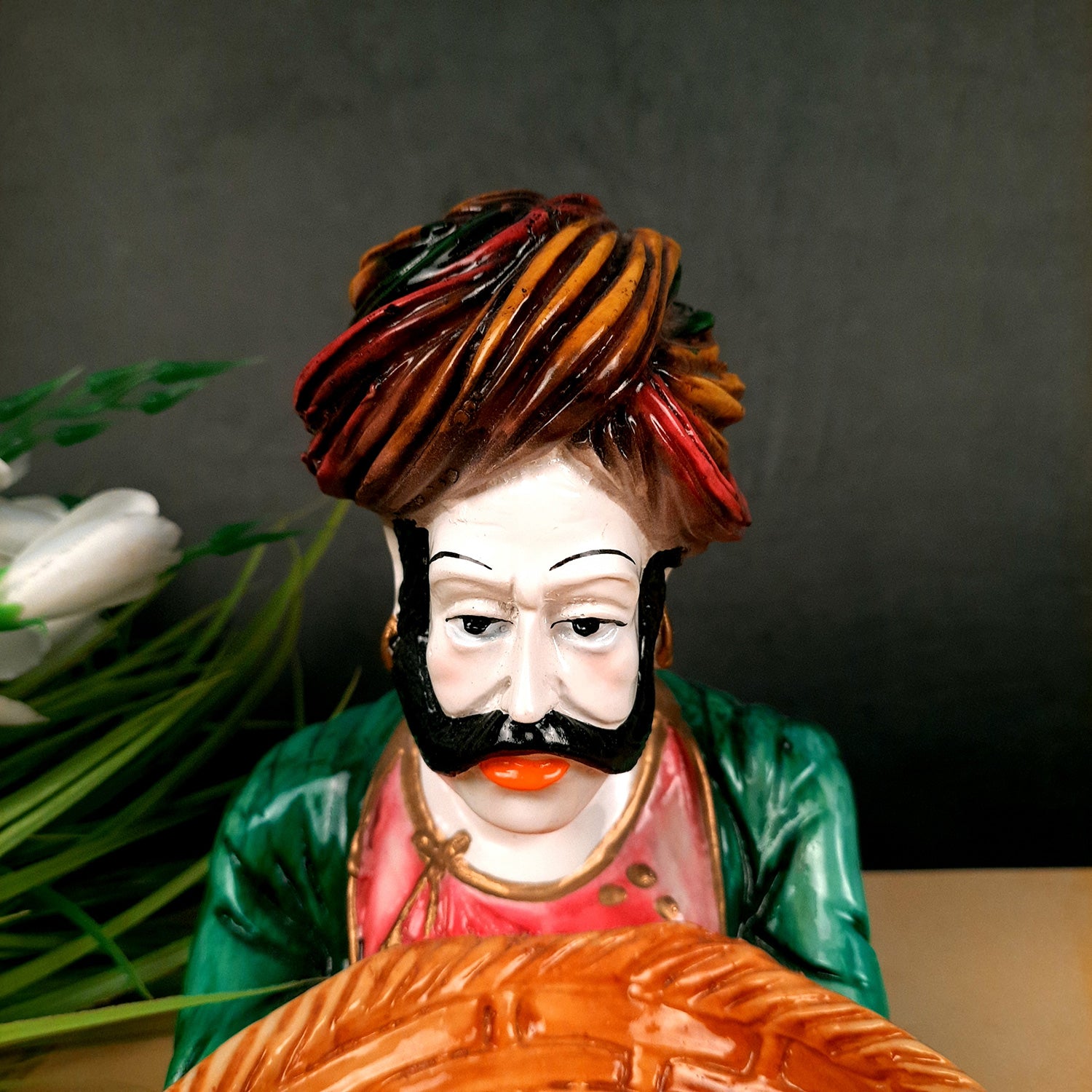 Multipurpose Basket Cum Showpiece - Village Couple Holding Basket Design | Decorative Tokri Organizer - For Home, Table, Dining, Dressing, Kitchen Decor & Gift - 8 Inch (Set of 2) - Apkamart