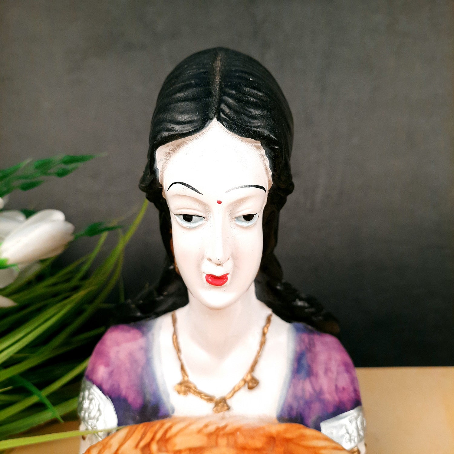 Multipurpose Basket Cum Showpiece - Village Couple Holding Basket Design | Decorative Tokri Organizer - For Home, Table, Dining, Dressing, Kitchen Decor & Gift - 8 Inch (Set of 2) - Apkamart