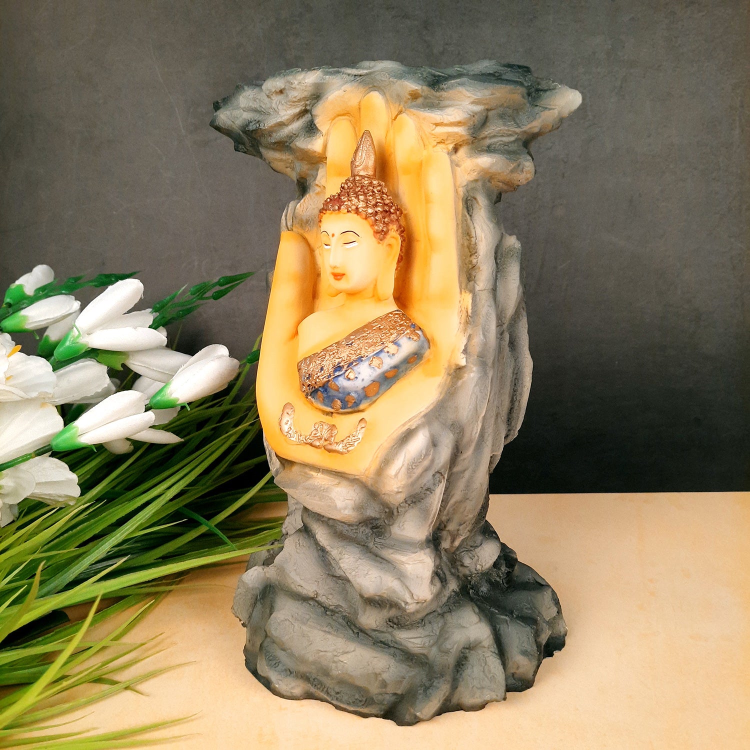 Buddha Showpiece Cum Vase |Flower Pot with Lord Gautam Buddha Showpiece - for Living Room, Home, Table, Office Decor & Gift- 11 inch- Apkamart