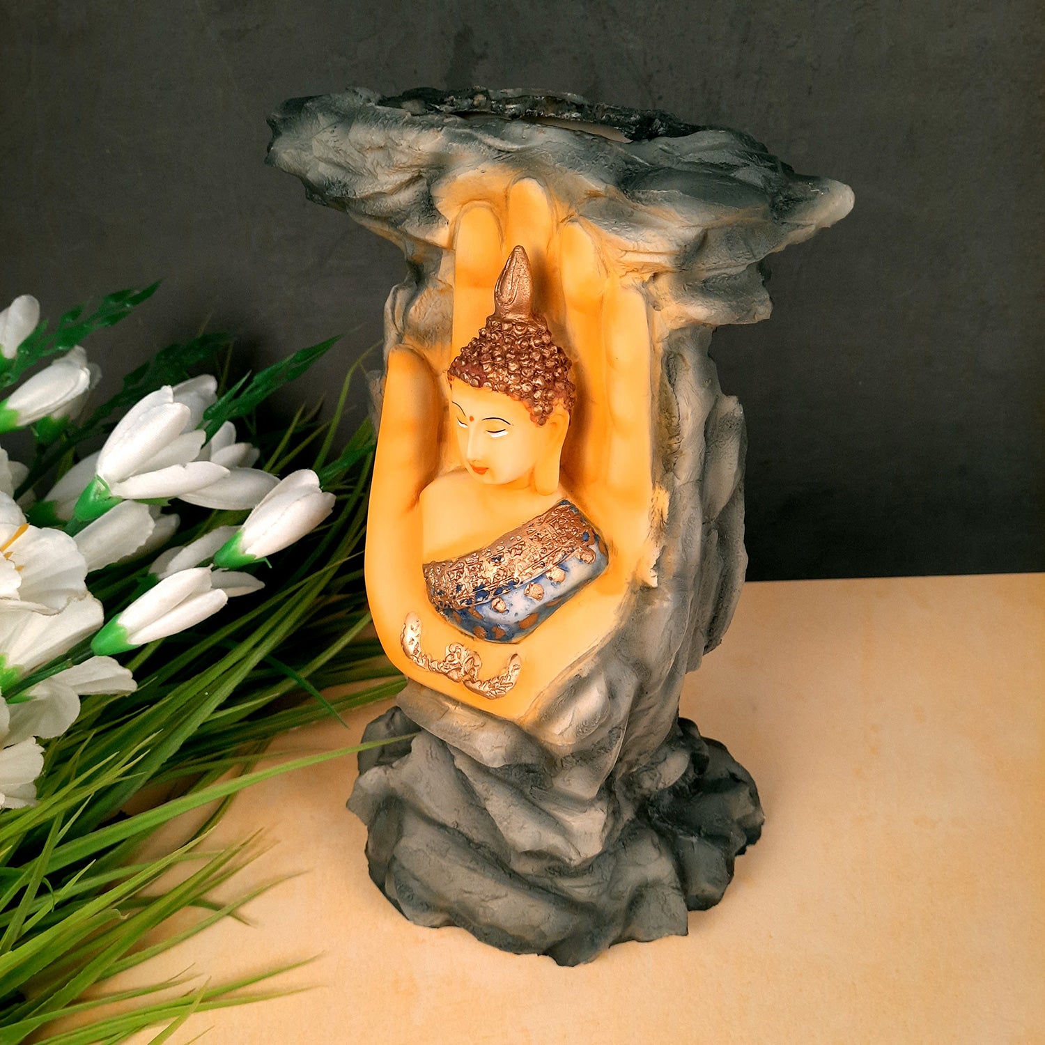 Buddha Showpiece Cum Vase |Flower Pot with Lord Gautam Buddha Showpiece - for Living Room, Home, Table, Office Decor & Gift- 11 inch- Apkamart