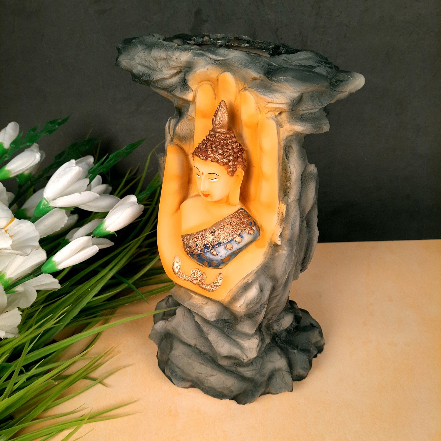 Buddha Showpiece Cum Vase |Flower Pot with Lord Gautam Buddha Showpiece - for Living Room, Home, Table, Office Decor & Gift- 11 inch- Apkamart