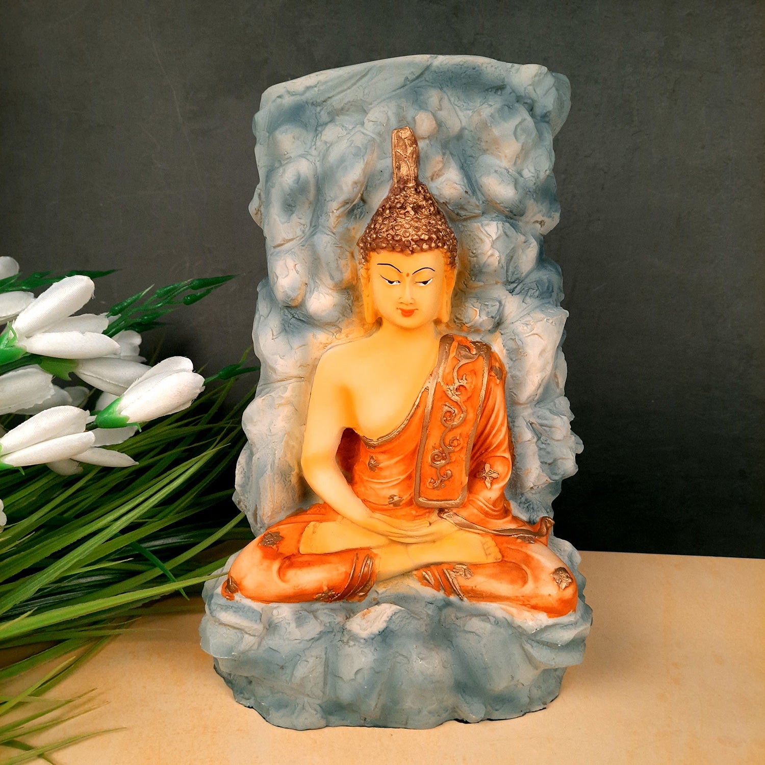 Buddha Statue Cum Vase | Flower Pot with Lord Gautam Buddha Showpiece - for Living Room, Home, Table, Office Decor & Gift- 11 inch- Apkamart