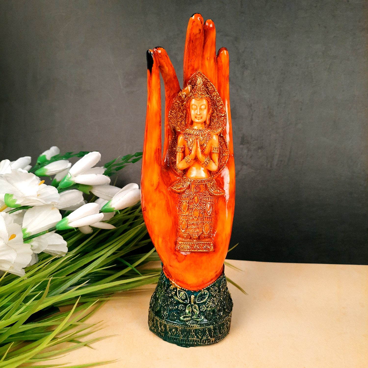 Palm Buddha Showpiece | Buddha in Meditation Statue - For Living room, Home, Table, Office Decor & Gift - 10 Inch - Apkamart