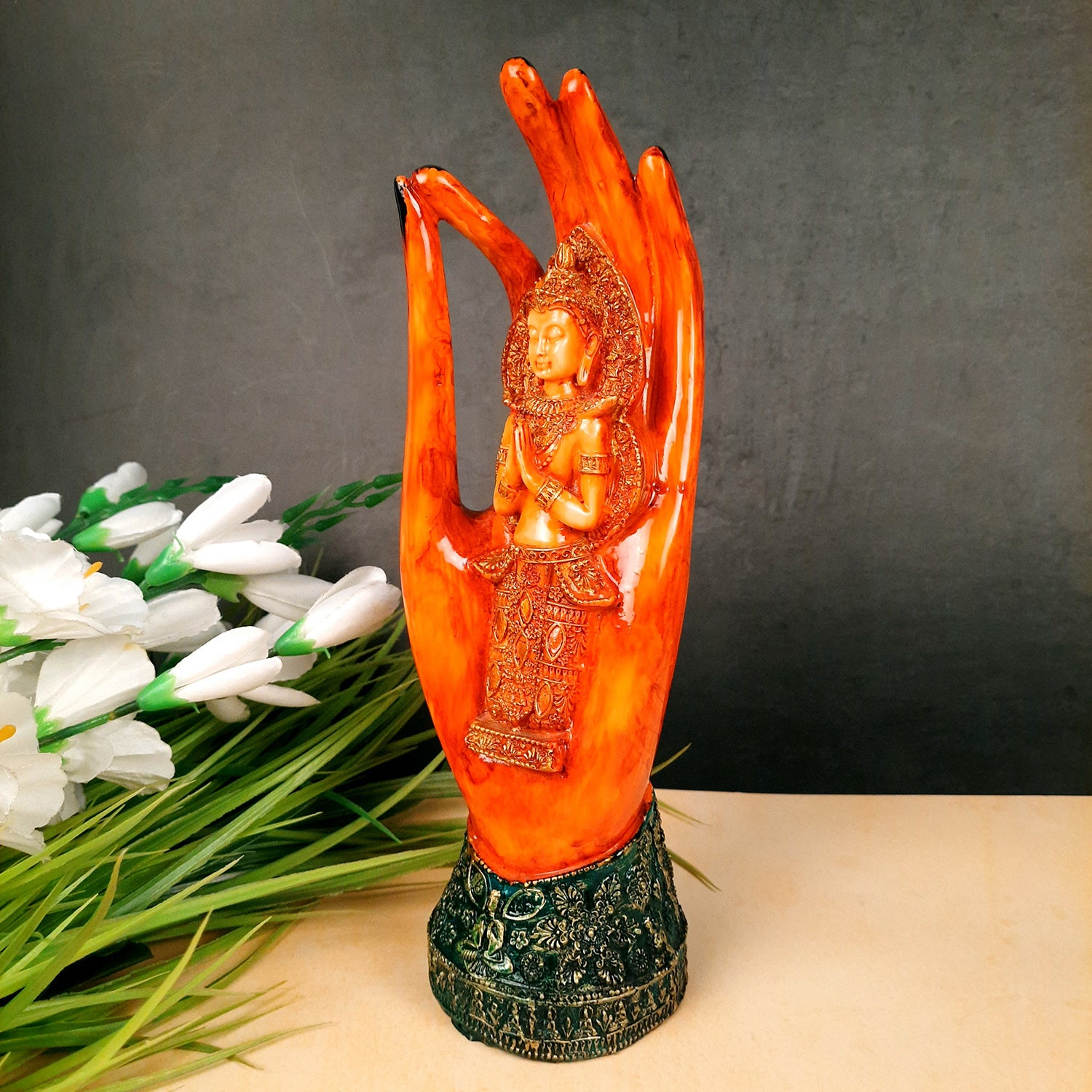 Palm Buddha Showpiece | Buddha in Meditation Statue - For Living room, Home, Table, Office Decor & Gift - 10 Inch - Apkamart