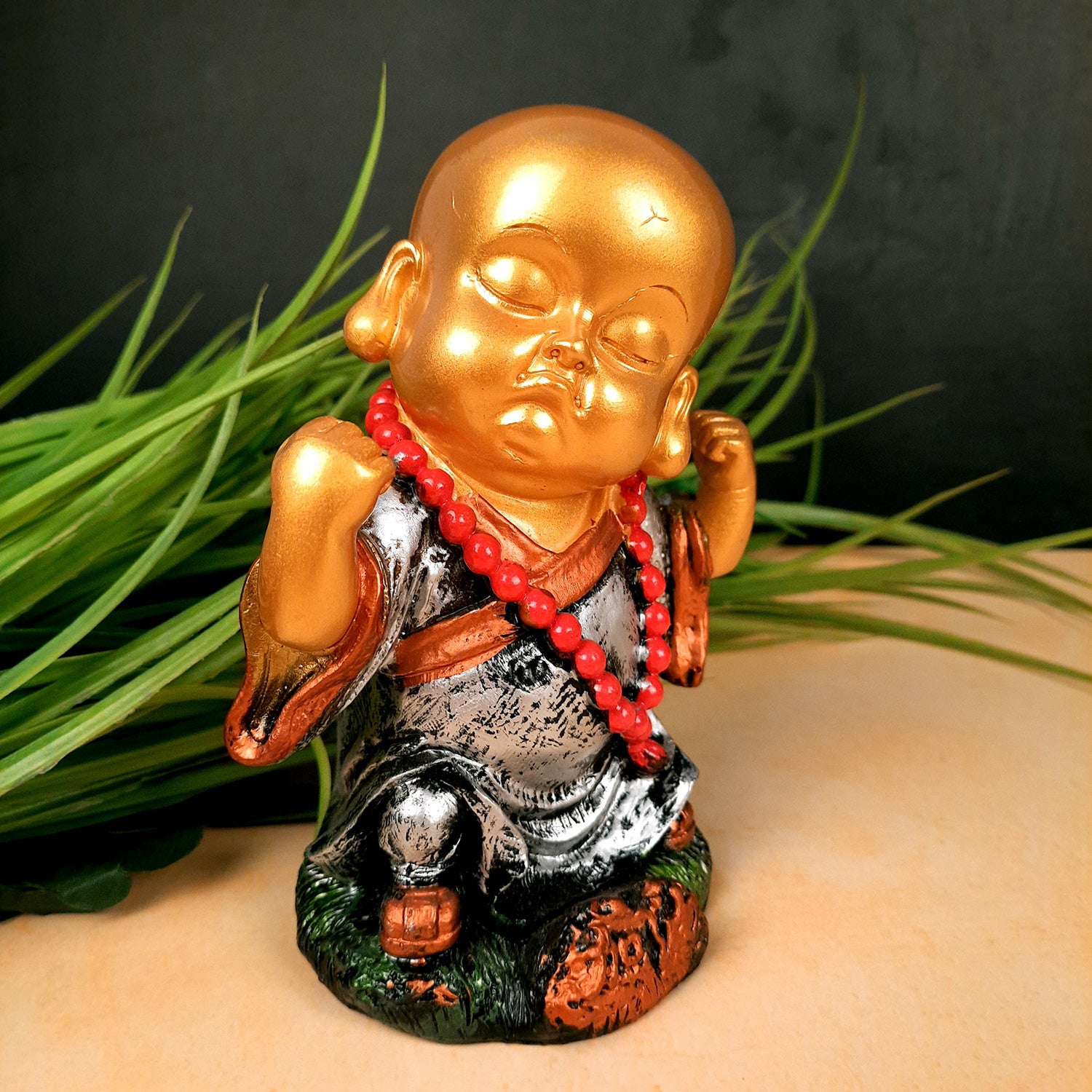 Buddha Baby Monk Showpiece Set | Child Monk Feng Shui Decor - For Good Luck, Home, Table, Office Decor, Garden & Gift - 5 Inch (Set of 3) - Apkamart