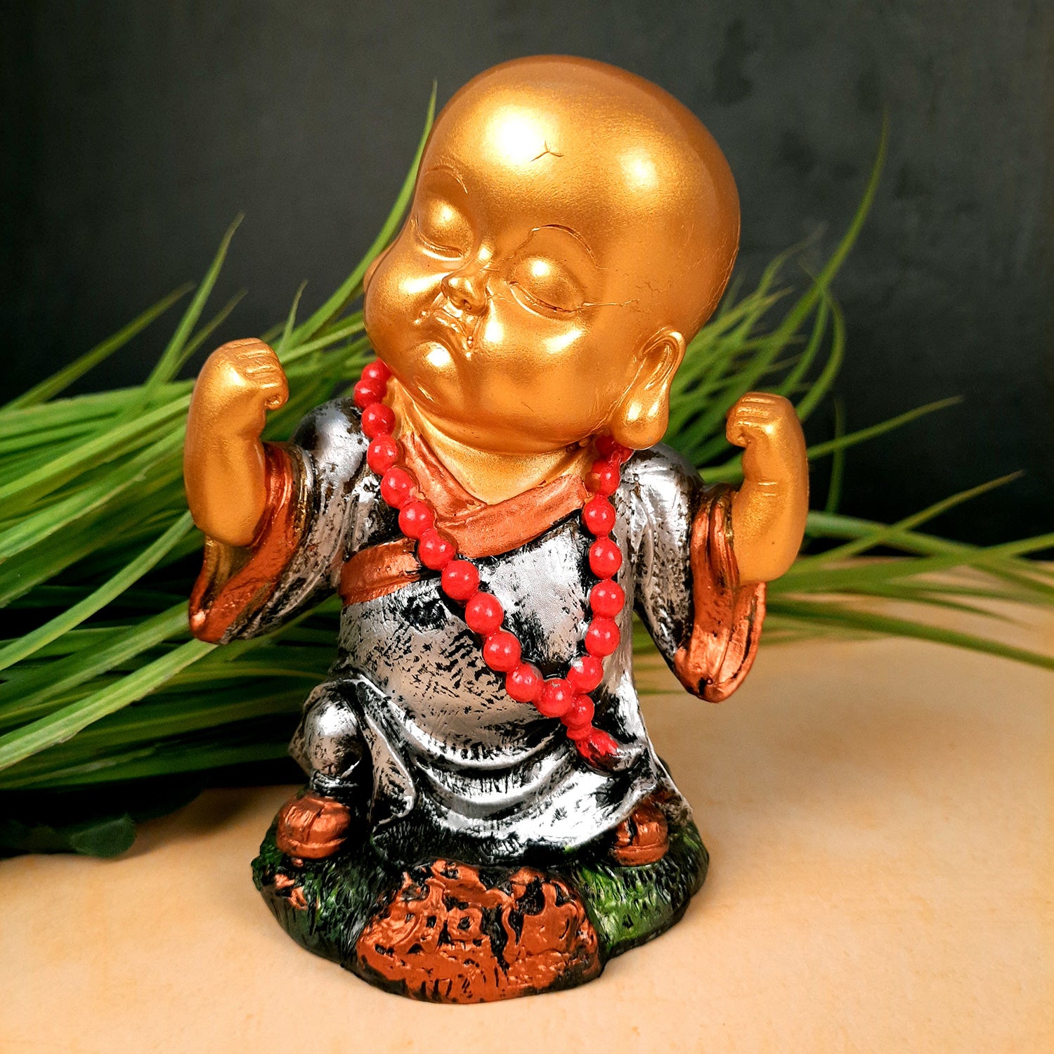 Buddha Baby Monk Showpiece Set | Child Monk Feng Shui Decor - For Good Luck, Home, Table, Office Decor, Garden & Gift - 5 Inch (Set of 3) - Apkamart