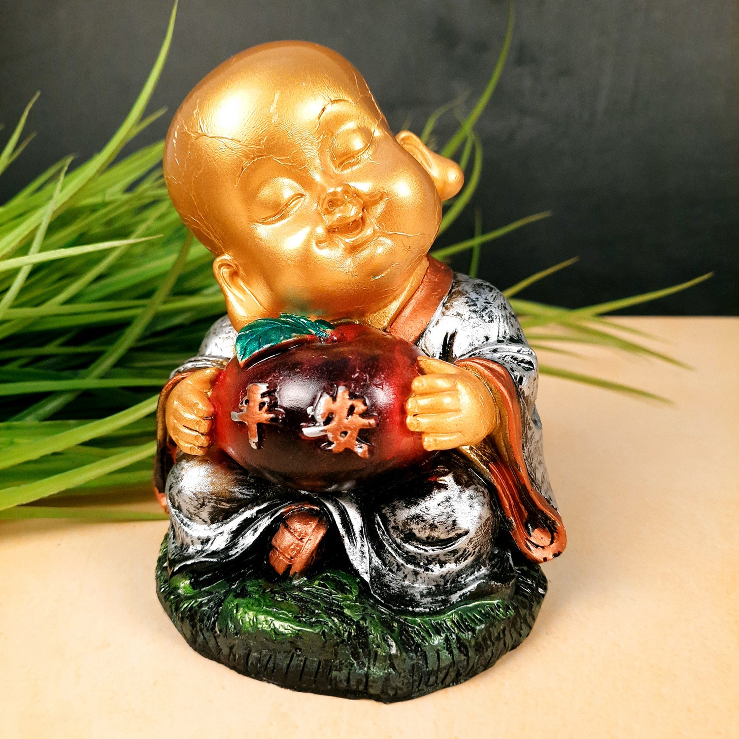 Buddha Baby Monk Showpiece Set | Child Monk Feng Shui Decor - For Good Luck, Home, Table, Office Decor, Garden & Gift - 5 Inch (Set of 3) - Apkamart