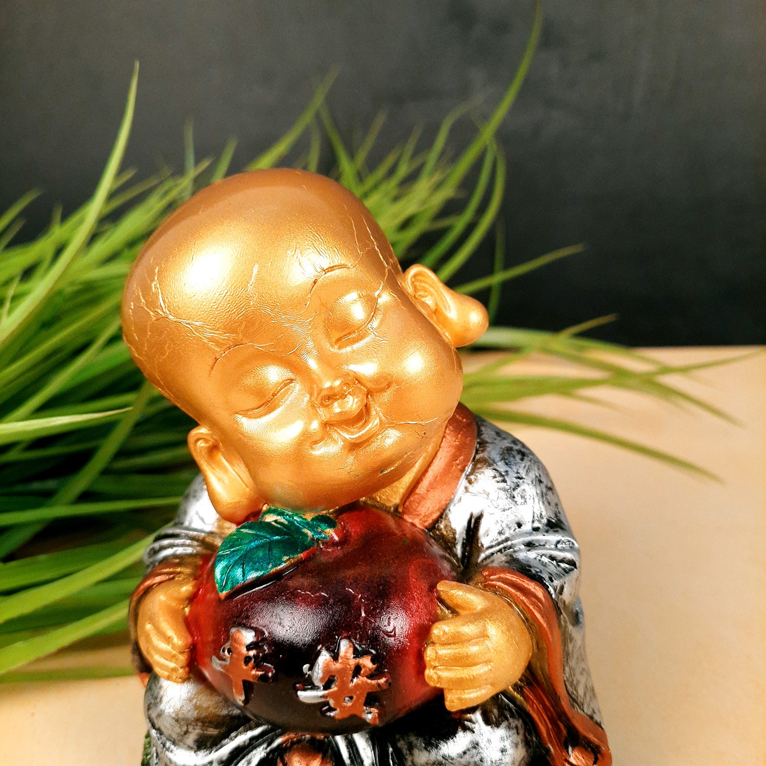 Buddha Baby Monk Showpiece Set | Child Monk Feng Shui Decor - For Good Luck, Home, Table, Office Decor, Garden & Gift - 5 Inch (Set of 3) - Apkamart