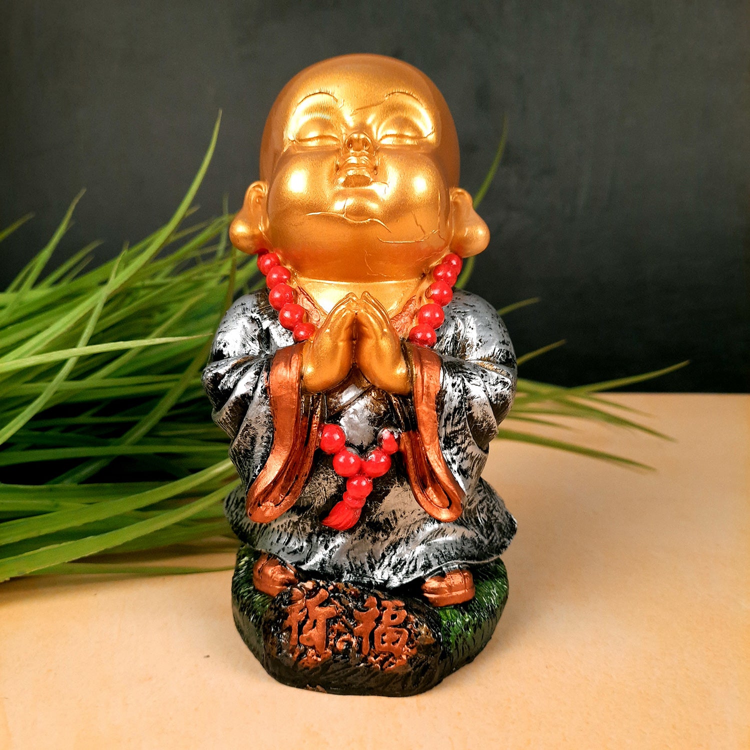 Buddha Baby Monk Showpiece Set | Child Monk Feng Shui Decor - For Good Luck, Home, Table, Office Decor, Garden & Gift - 5 Inch (Set of 3) - Apkamart