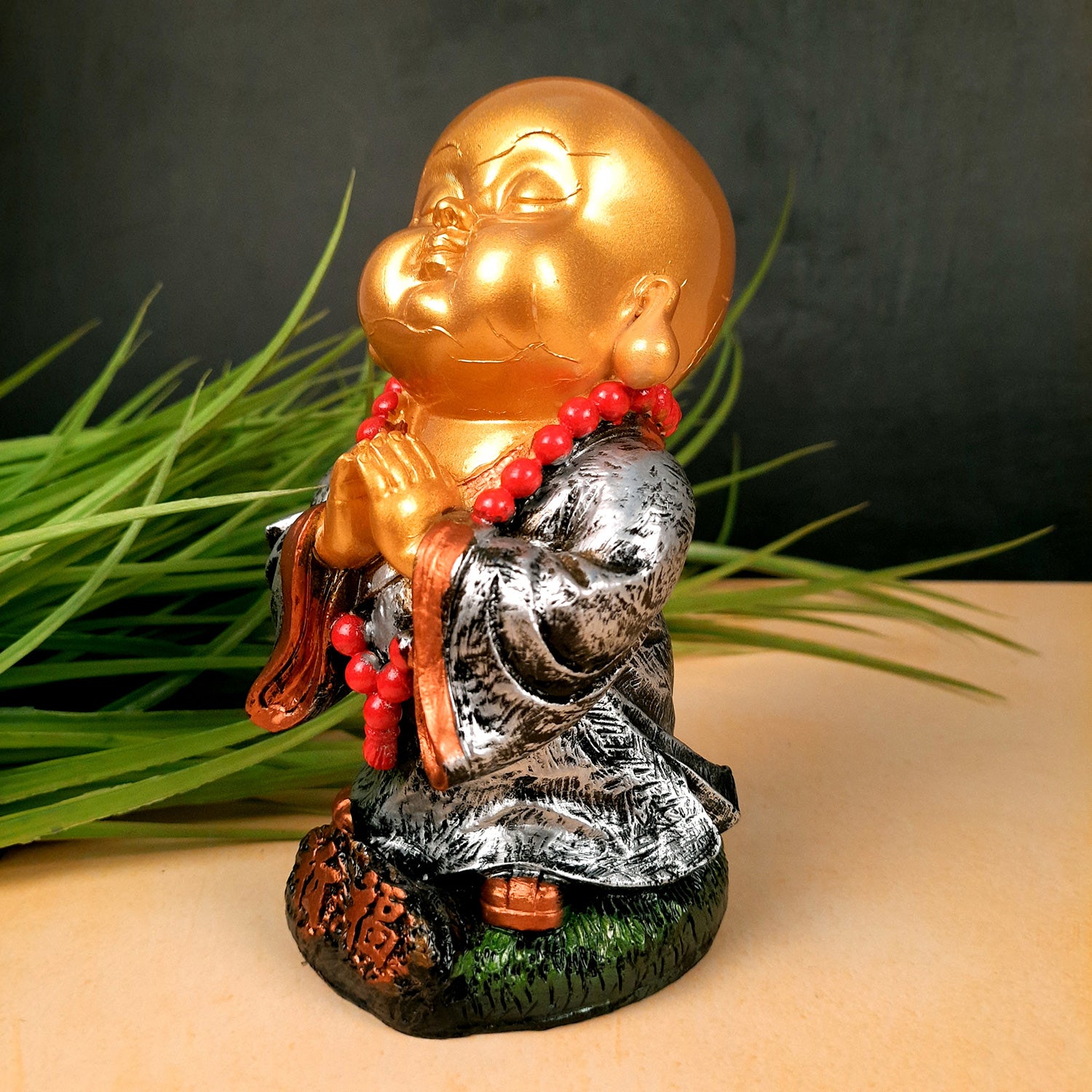 Buddha Baby Monk Showpiece Set | Child Monk Feng Shui Decor - For Good Luck, Home, Table, Office Decor, Garden & Gift - 5 Inch (Set of 3) - Apkamart