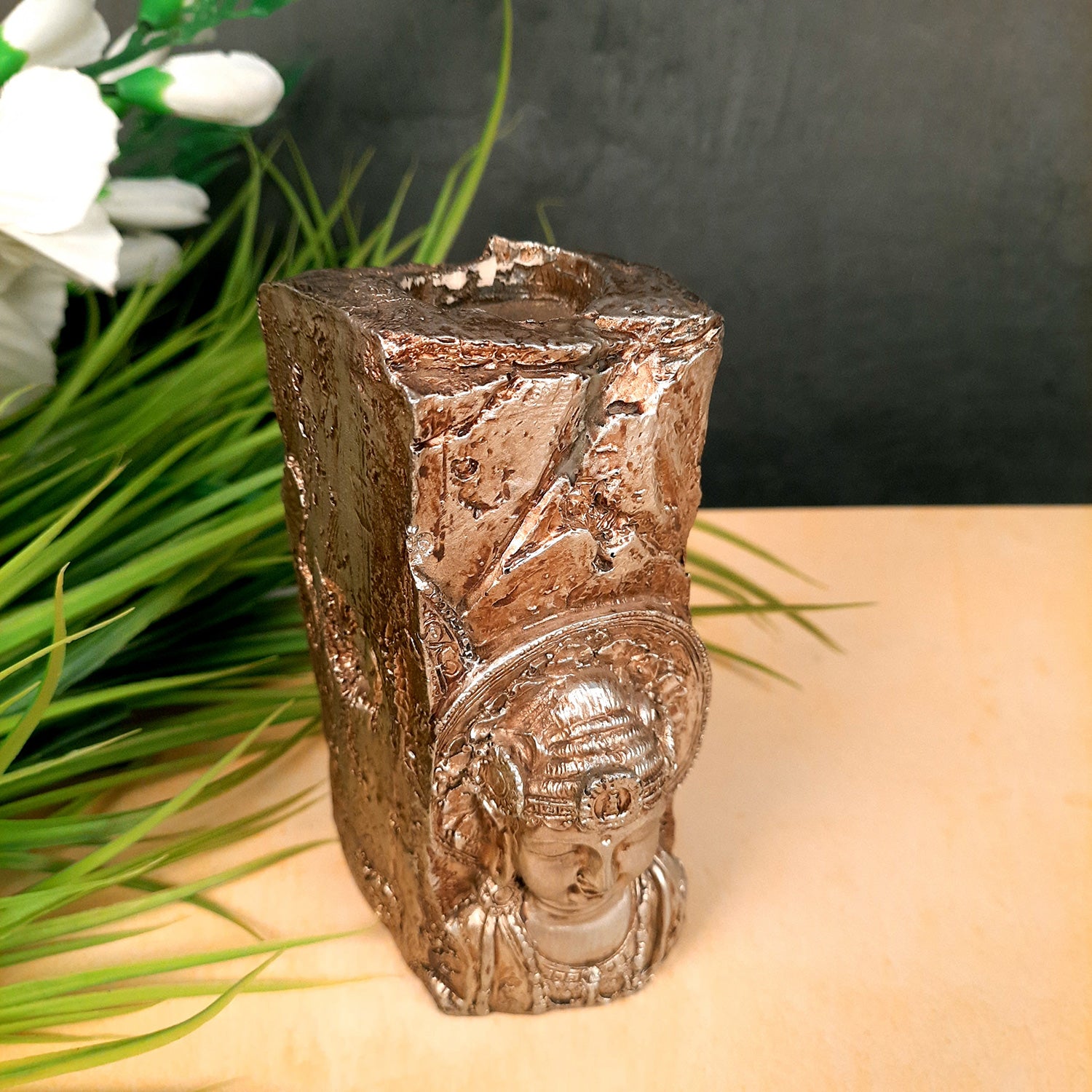 Tea Light Holder - Buddha Design | T Light Candle Stand - For For Home Decor, Living room, Table & Shelf Decor, Office, Decorative Item for Festivals & Gifts - 6 Inch - Apkamart