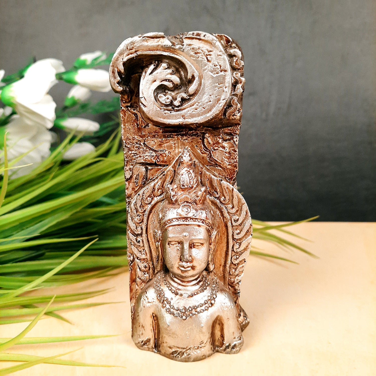 Buddha Showpiece Cum Tea Light Holder |Antique T - Light Candle Stand - for Living Room, Table, Shelf Decor | Home Decorative Item- 6 inch- Apkamart