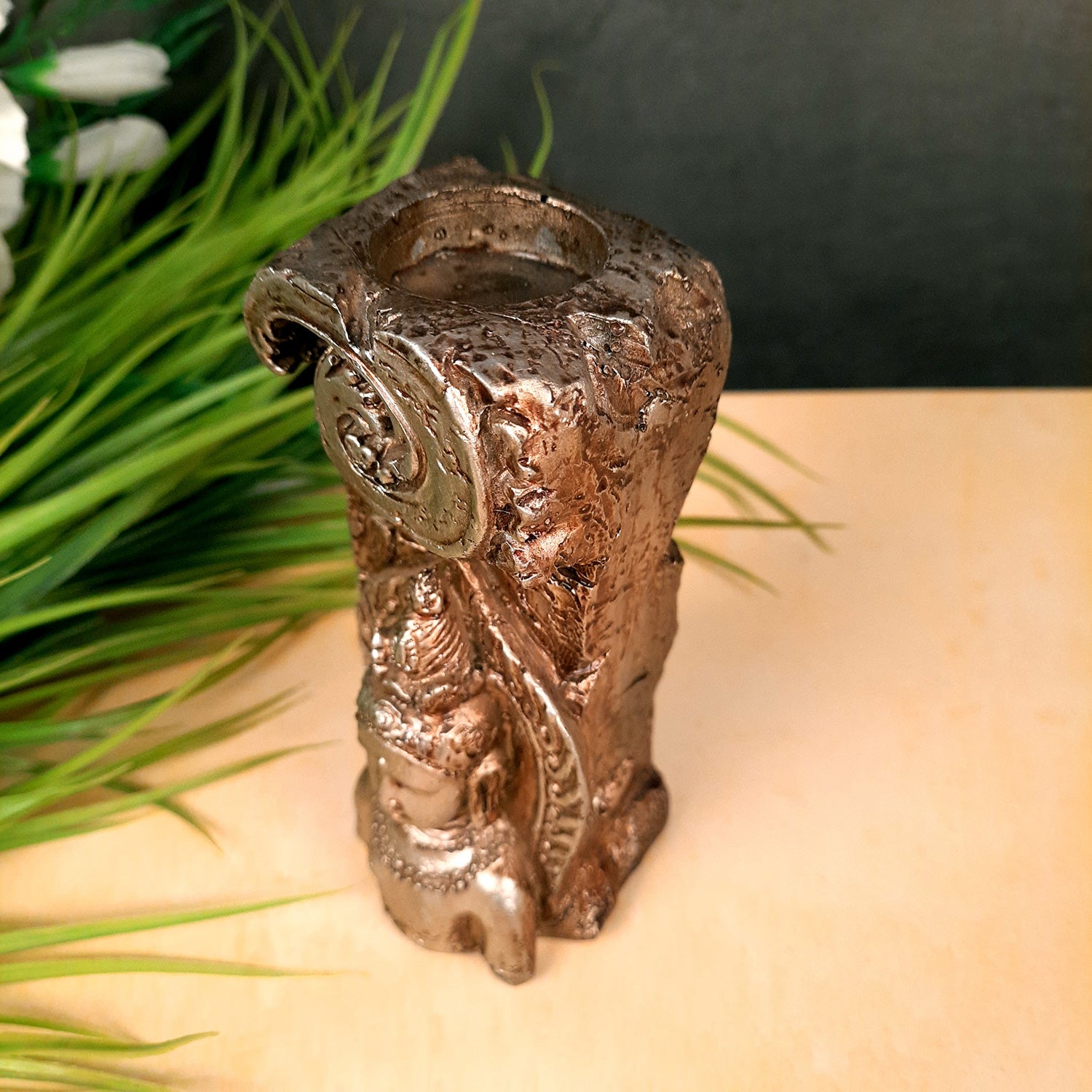 Buddha Showpiece Cum Tea Light Holder |Antique T - Light Candle Stand - for Living Room, Table, Shelf Decor | Home Decorative Item- 6 inch- Apkamart
