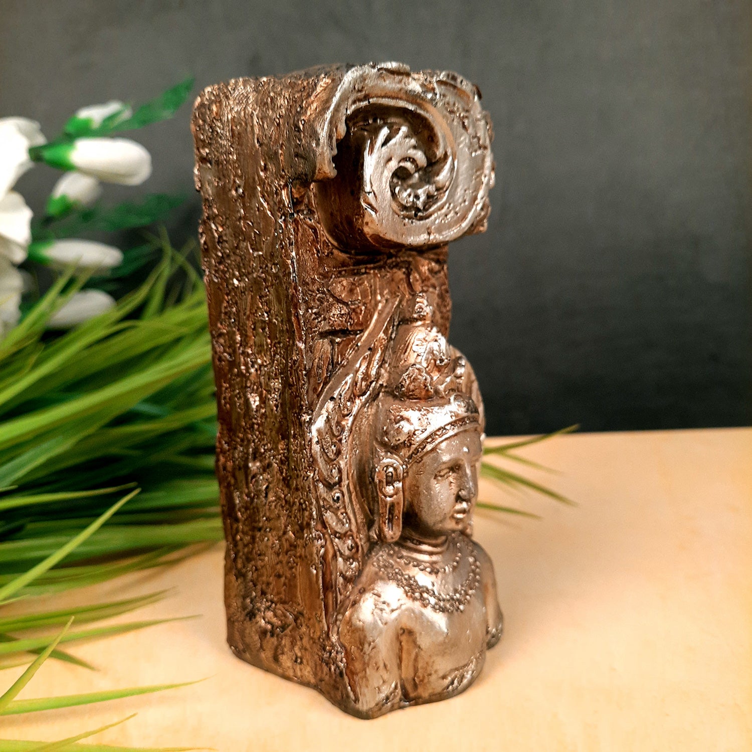 Buddha Showpiece Cum Tea Light Holder |Antique T - Light Candle Stand - for Living Room, Table, Shelf Decor | Home Decorative Item- 6 inch- Apkamart