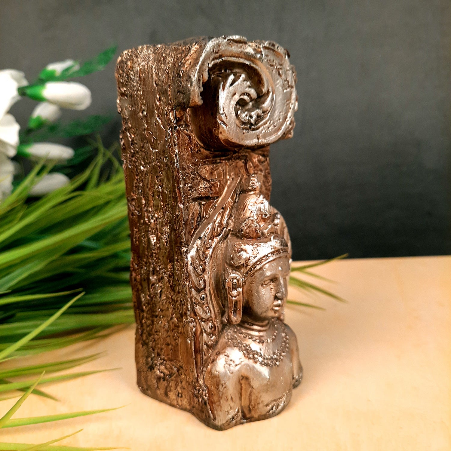 Buddha Showpiece Cum Tea Light Holder |Antique T - Light Candle Stand - for Living Room, Table, Shelf Decor | Home Decorative Item- 6 inch- Apkamart