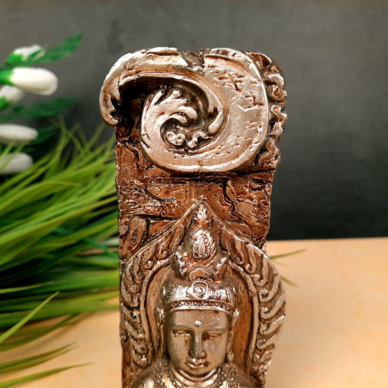 Buddha Showpiece Cum Tea Light Holder |Antique T - Light Candle Stand - for Living Room, Table, Shelf Decor | Home Decorative Item- 6 inch- Apkamart