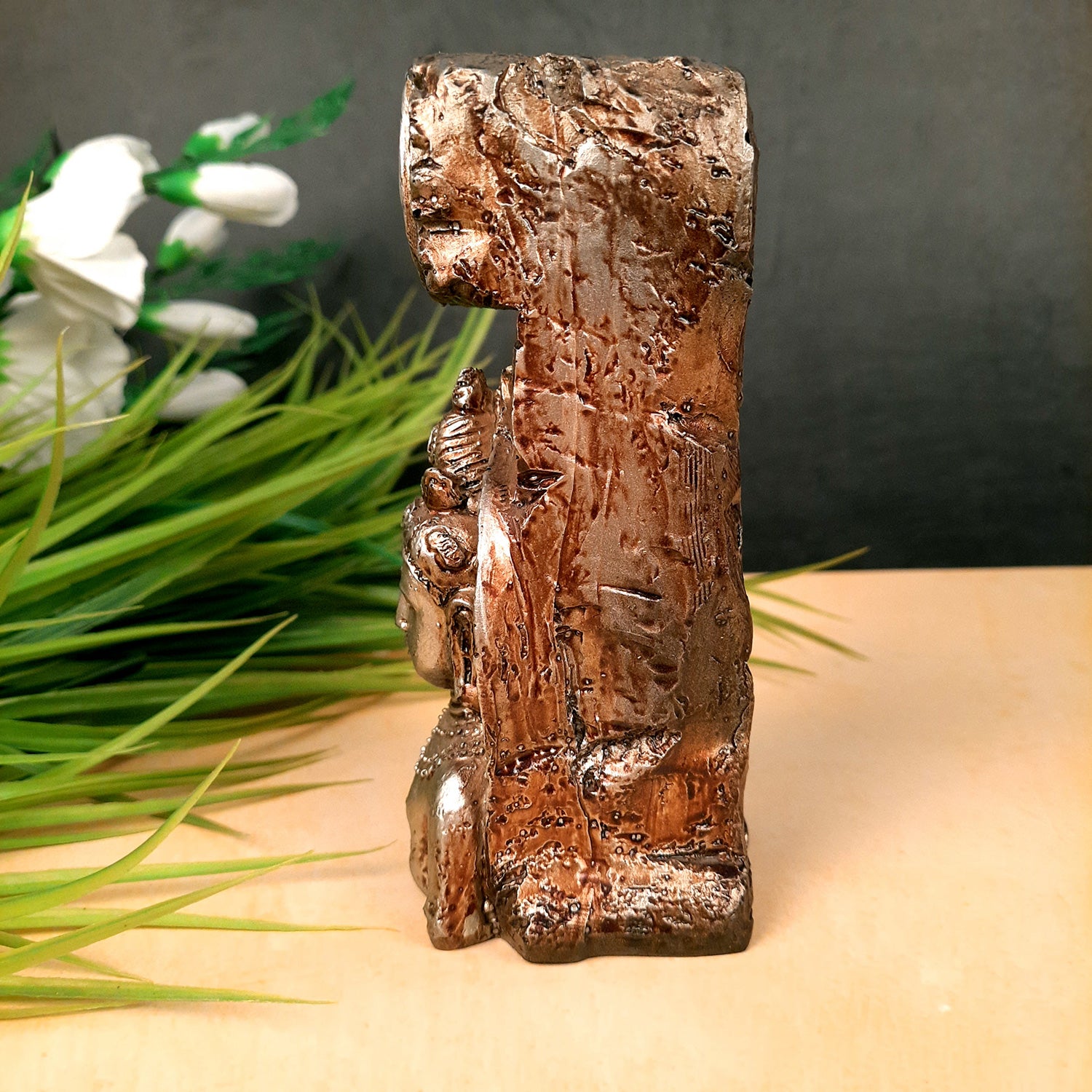 Buddha Showpiece Cum Tea Light Holder |Antique T - Light Candle Stand - for Living Room, Table, Shelf Decor | Home Decorative Item- 6 inch- Apkamart