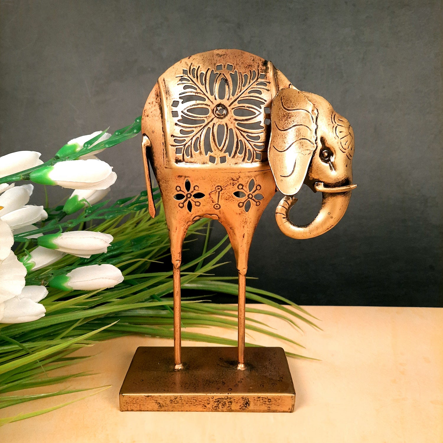 Tealight Candle Stand - Elephant Design | T Light Holder - For Home Decor, Living room, Table & Shelf Decor, Office, Decorative Item for Diwali & Gifts - 9 Inch -Apkamart