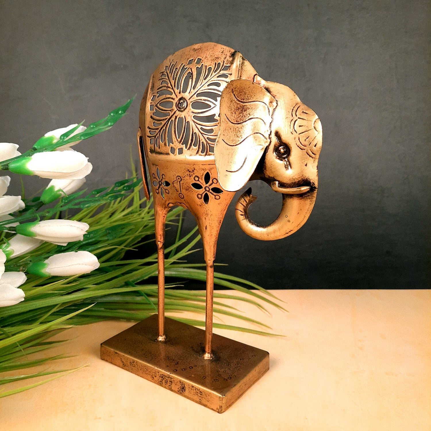 Tealight Candle Stand - Elephant Design | T Light Holder - For Home Decor, Living room, Table & Shelf Decor, Office, Decorative Item for Diwali & Gifts - 9 Inch -Apkamart