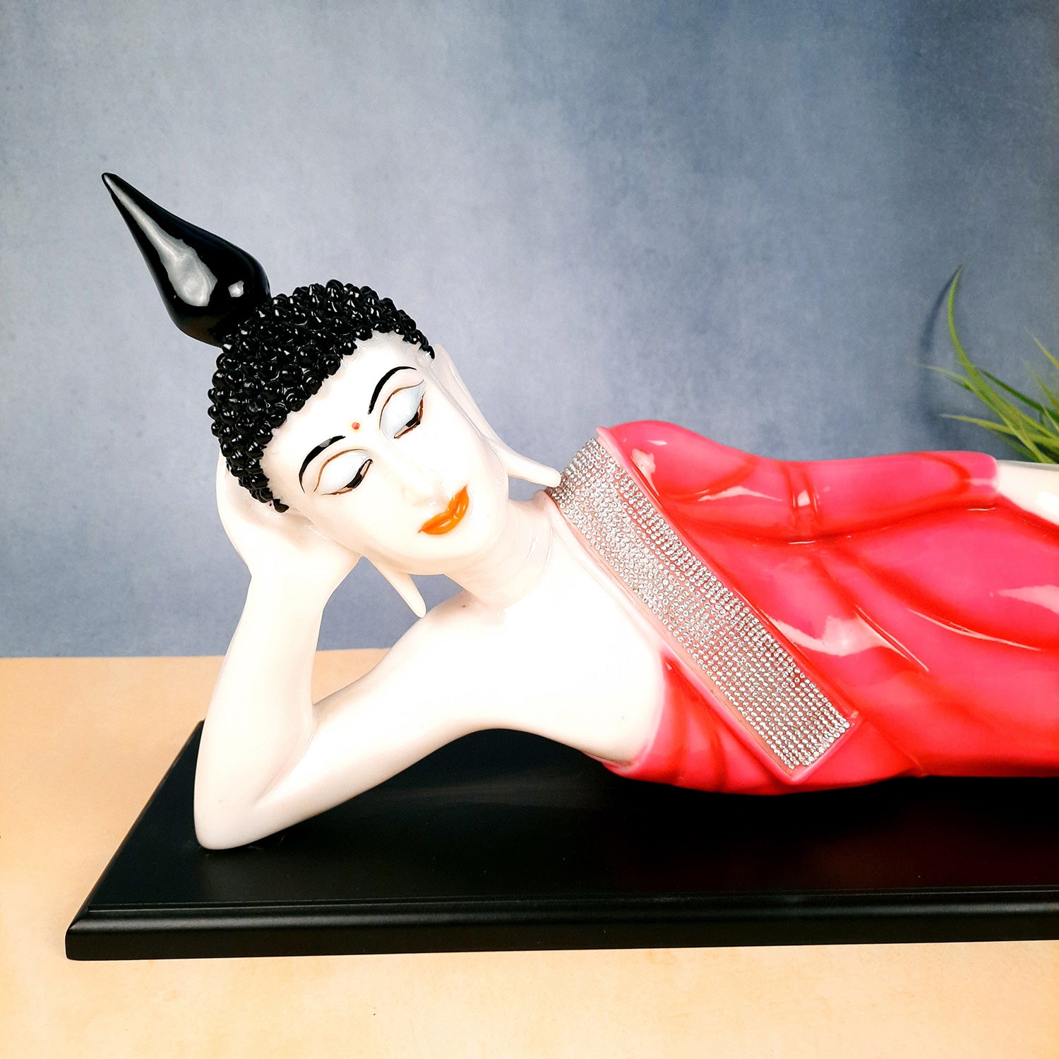 Buddha Statue | Lord Gautam Buddha Idol Showpiece -in Relaxing Pose - for Living Room, Home, Table, Office Decor & Gift - 13 inch (Pink)- Apkamart