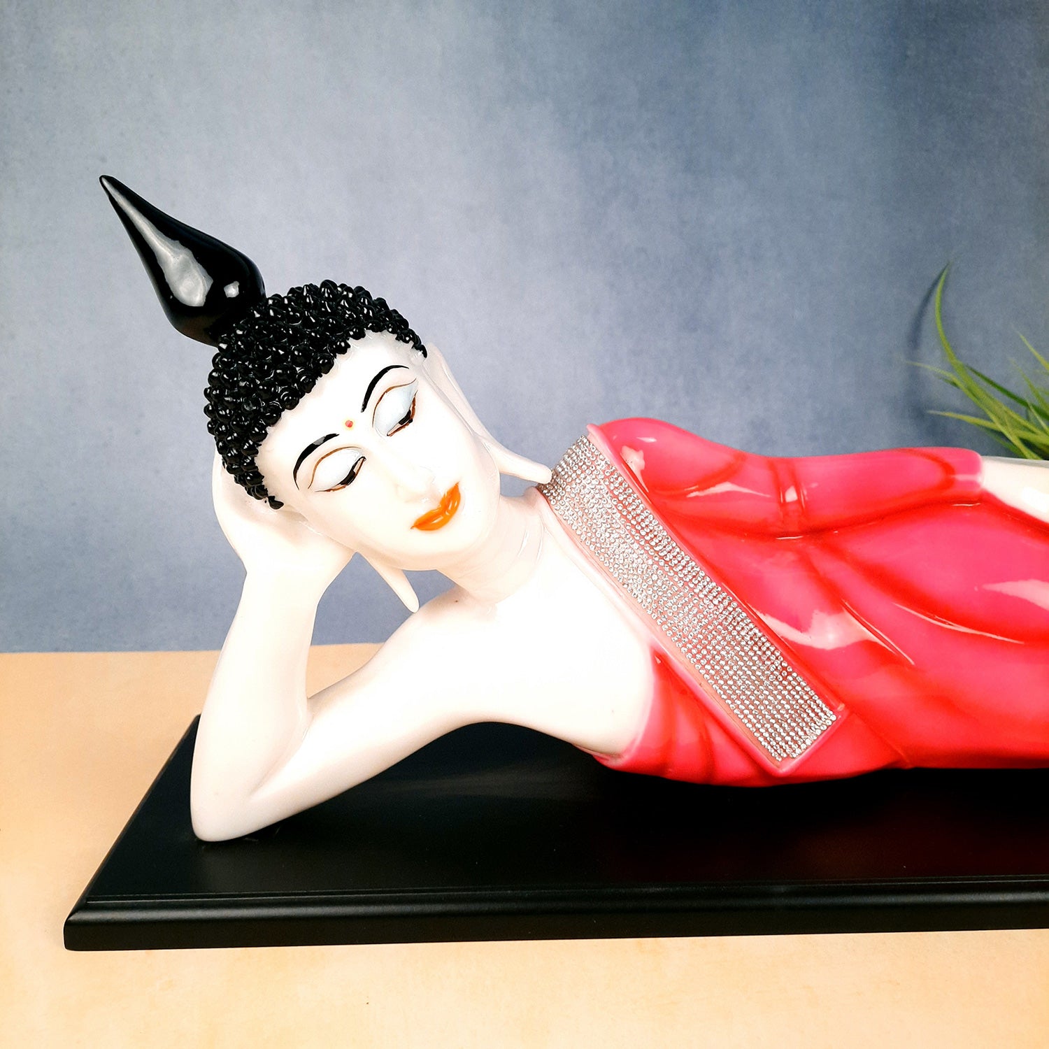 Buddha Statue | Lord Gautam Buddha Idol Showpiece -in Relaxing Pose - for Living Room, Home, Table, Office Decor & Gift - 13 inch (Pink)- Apkamart