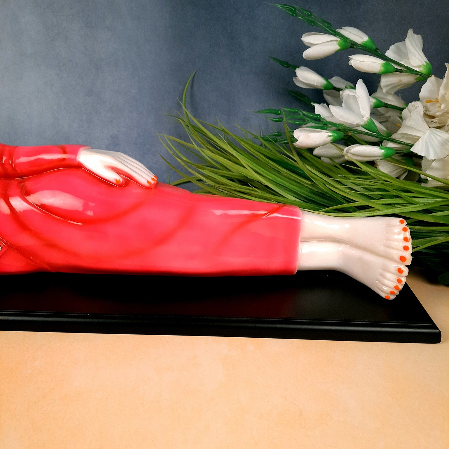 Buddha Statue | Lord Gautam Buddha Idol Showpiece -in Relaxing Pose - for Living Room, Home, Table, Office Decor & Gift - 13 inch (Pink)- Apkamart