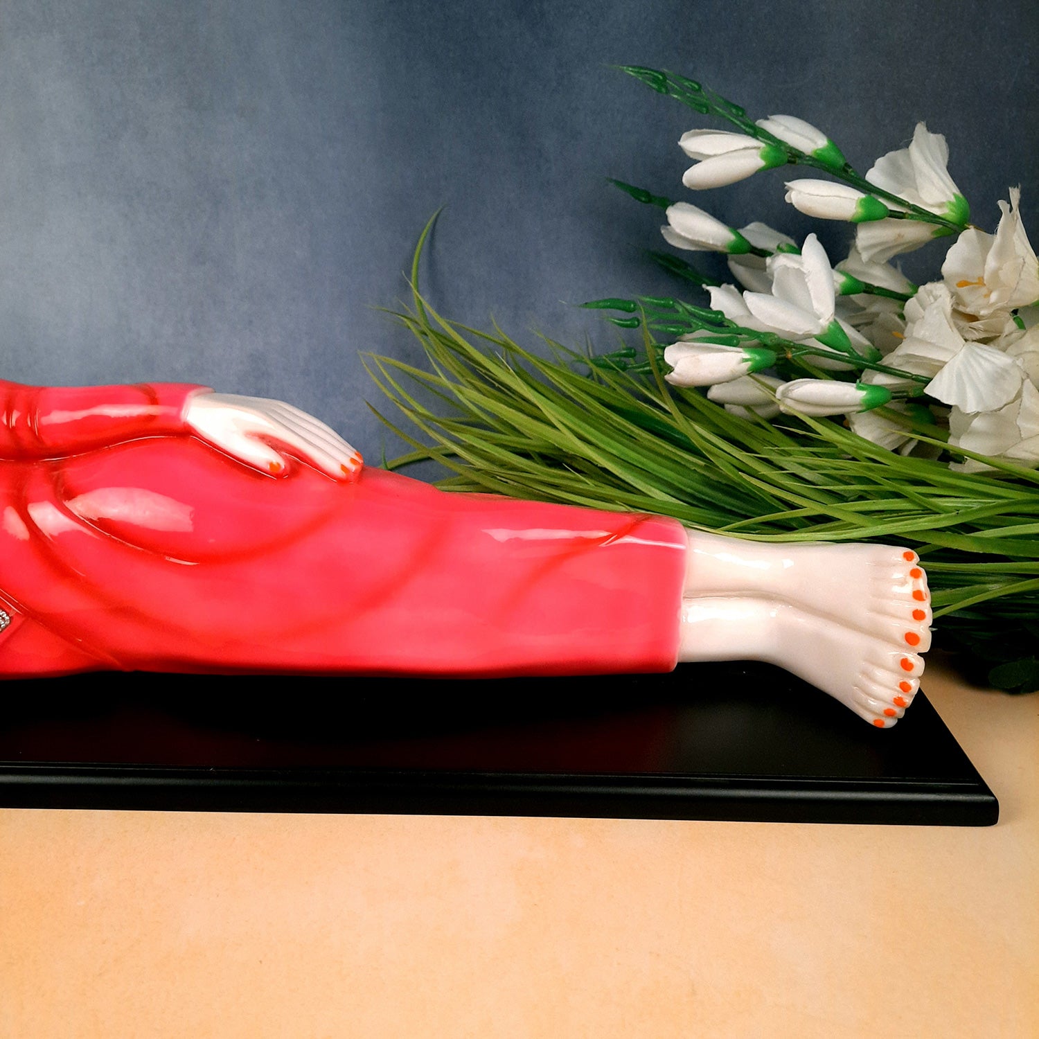 Buddha Statue | Lord Gautam Buddha Idol Showpiece -in Relaxing Pose - for Living Room, Home, Table, Office Decor & Gift - 13 inch (Pink)- Apkamart