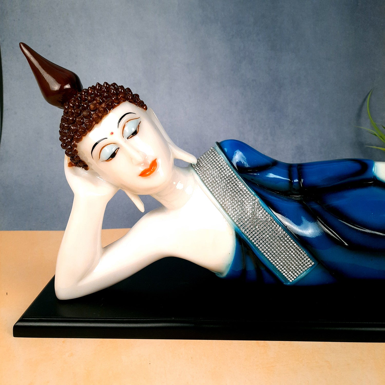 Buddha Statue | Lord Gautam Buddha Idol Showpiece -in Relaxing Pose - for Living Room, Home, Table, Office Decor & Gift - 9 inch (Blue)-Apkamart