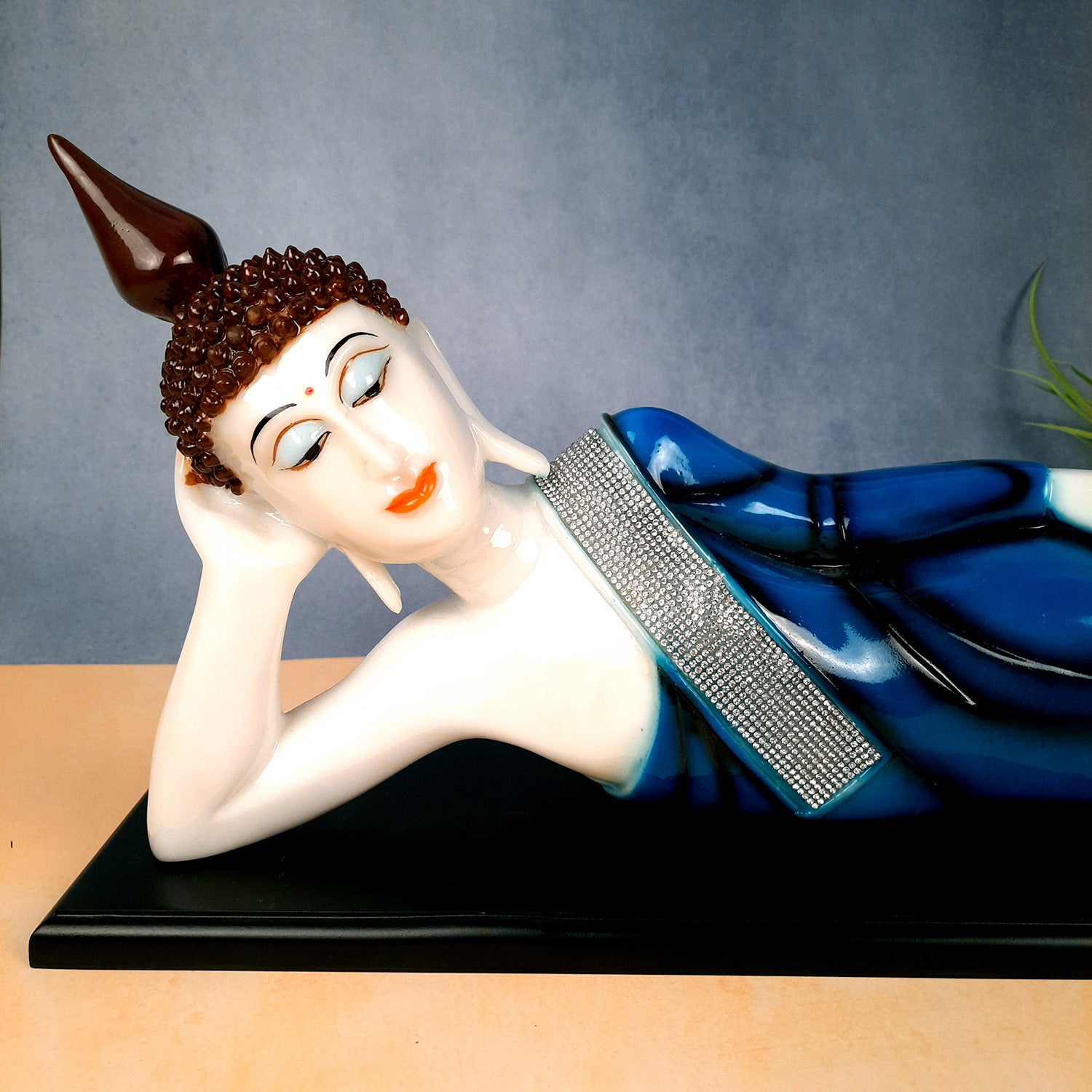 Buddha Statue | Lord Gautam Buddha Idol Showpiece -in Relaxing Pose - for Living Room, Home, Table, Office Decor & Gift - 9 inch (Blue)-Apkamart