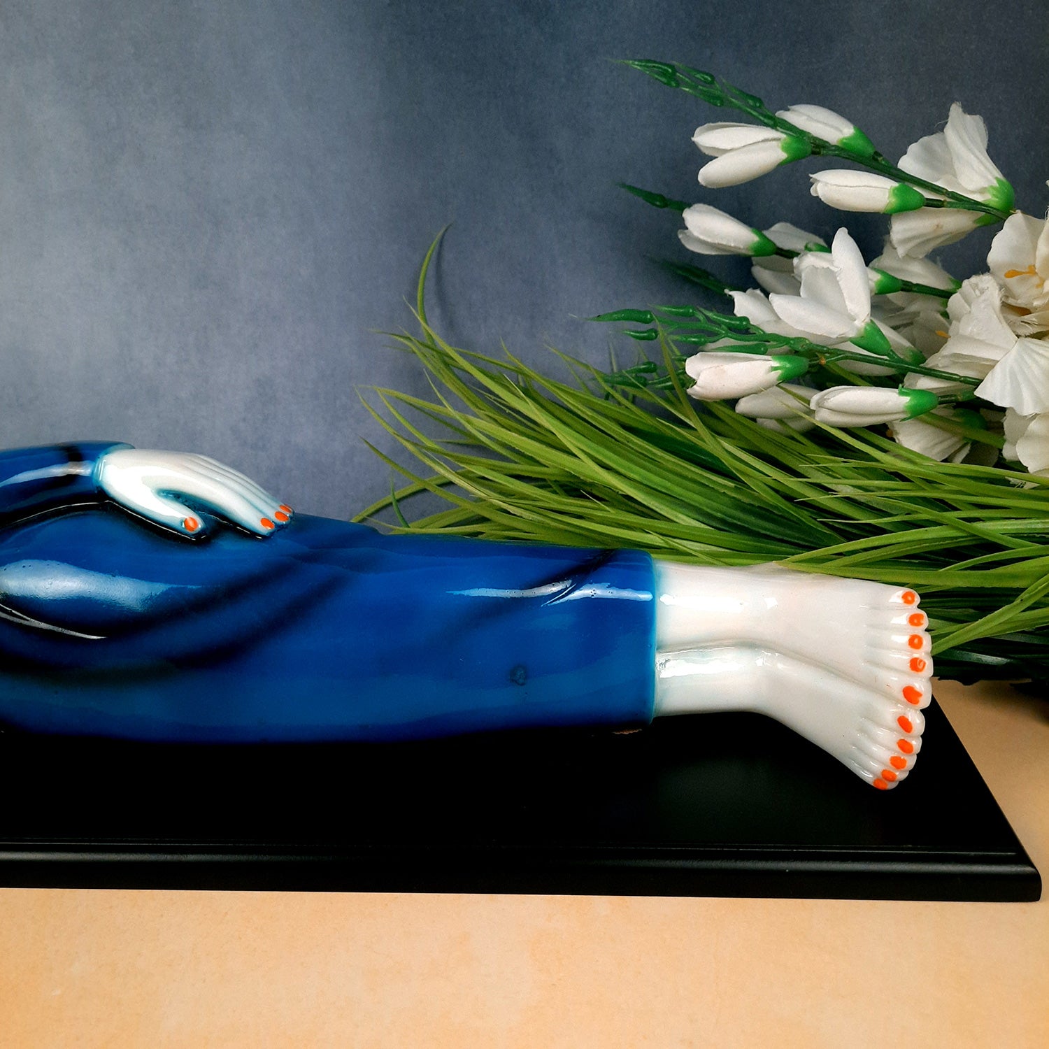 Buddha Statue | Lord Gautam Buddha Idol Showpiece -in Relaxing Pose - for Living Room, Home, Table, Office Decor & Gift - 9 inch (Blue)-Apkamart